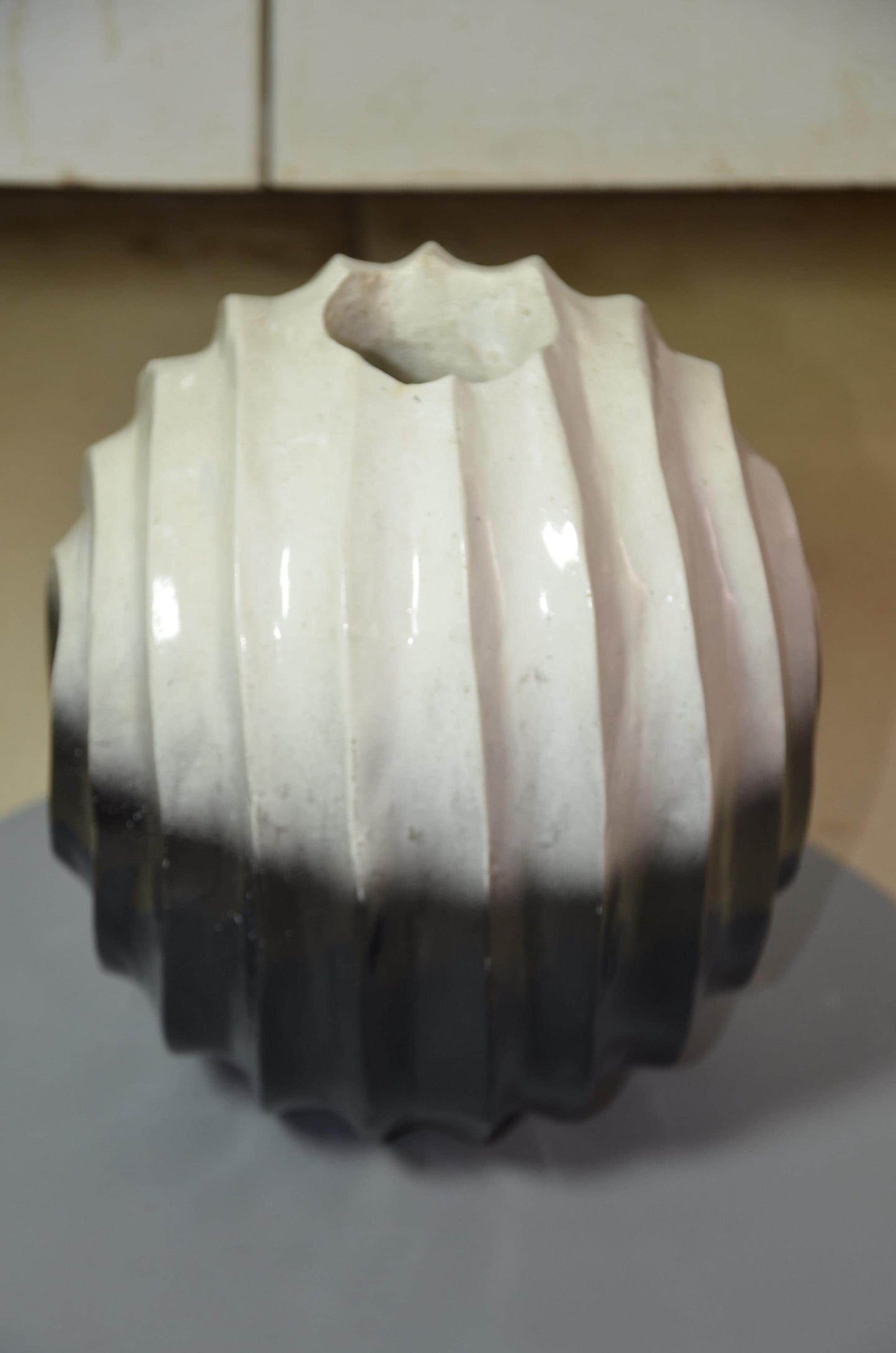 Fluted Pumpkin Vase Duo | Hand-Carved Wood, Metallic Olive Gold Finish