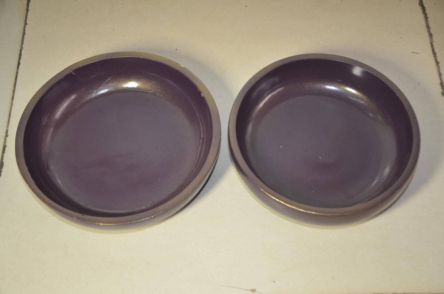 Set of 2 Purple Wooden Shallow Bowls | Plum Decorative Fruit Dish Pair