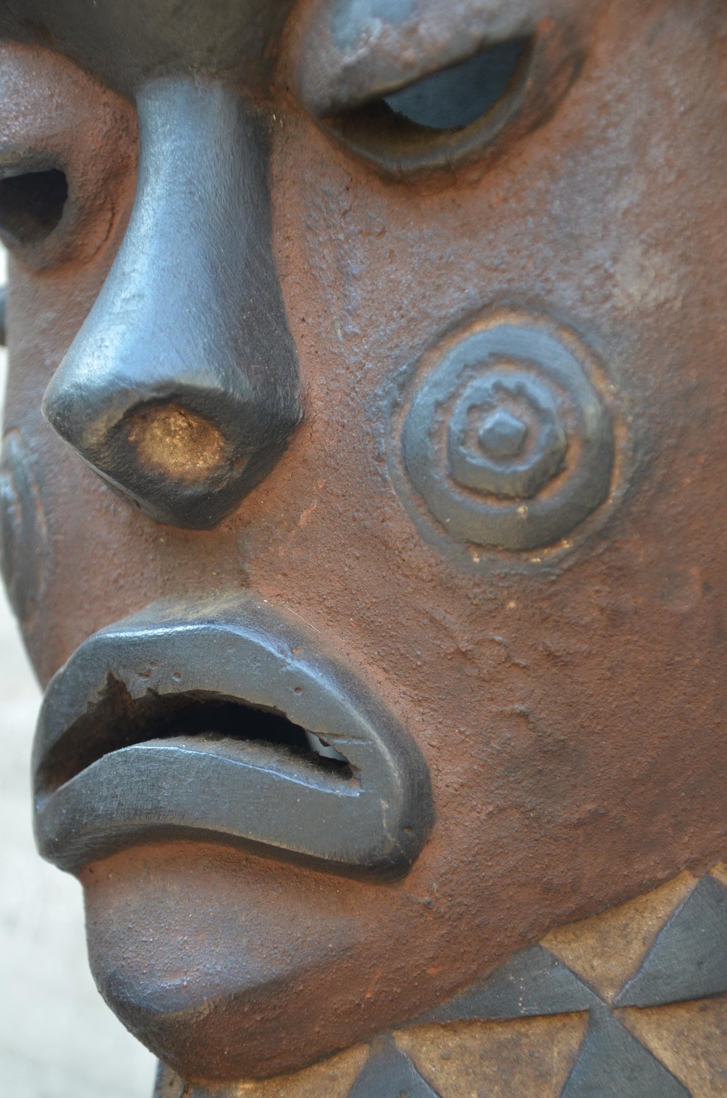 Large Chokwe Style Face Mask - 23" Elongated African Wood Carving, Geometric Tribal Wall Sculpture, High-End Primitive Art Statement Piece.