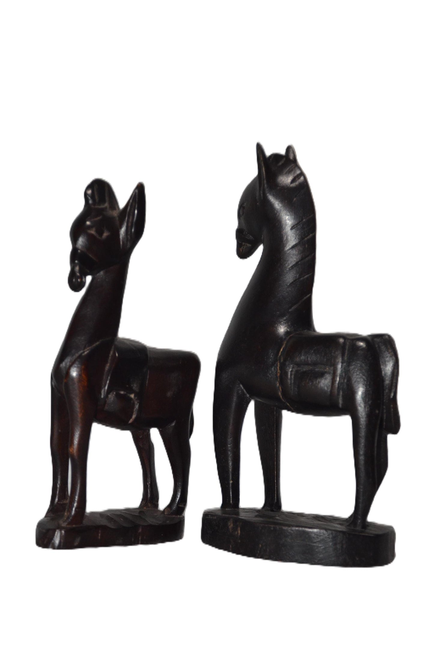 2 Pairs of Mother Horse & Calf – Handcarved Wooden Animal Figures, Home Decor