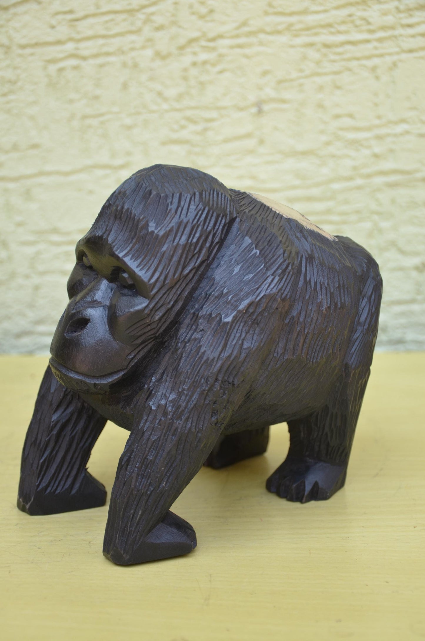 Hand Carved Wooden Mountain Gorilla Sculpture | Wildlife Art