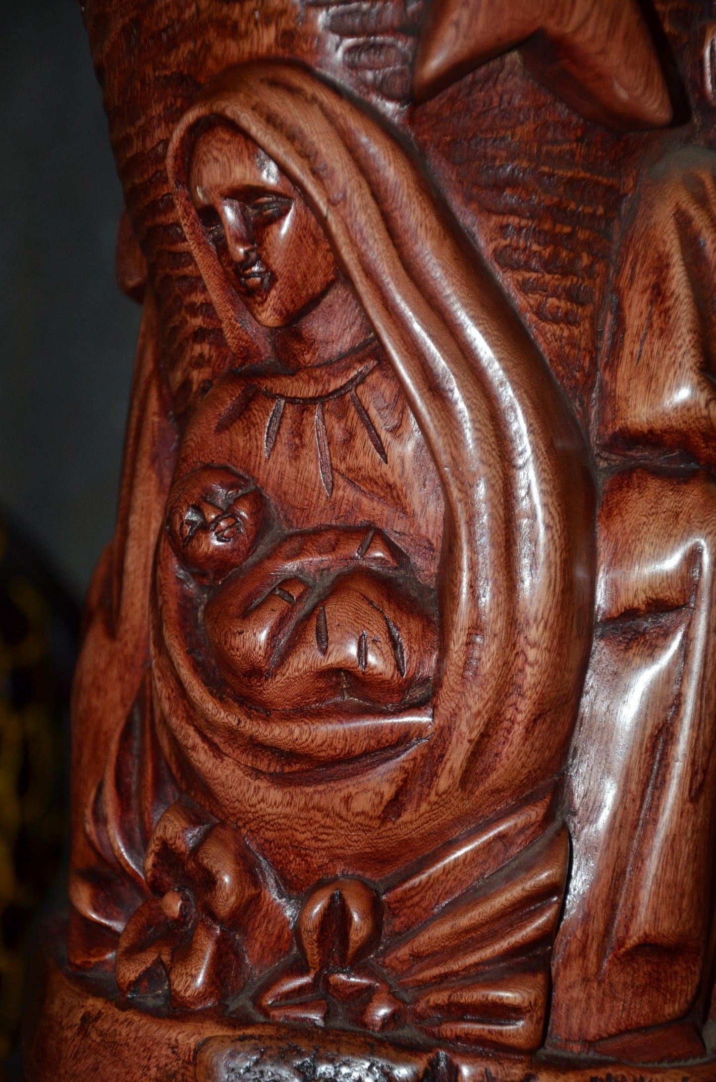 African Carved Wooden Stool | Relief Side Table | Handmade Tribal Furniture