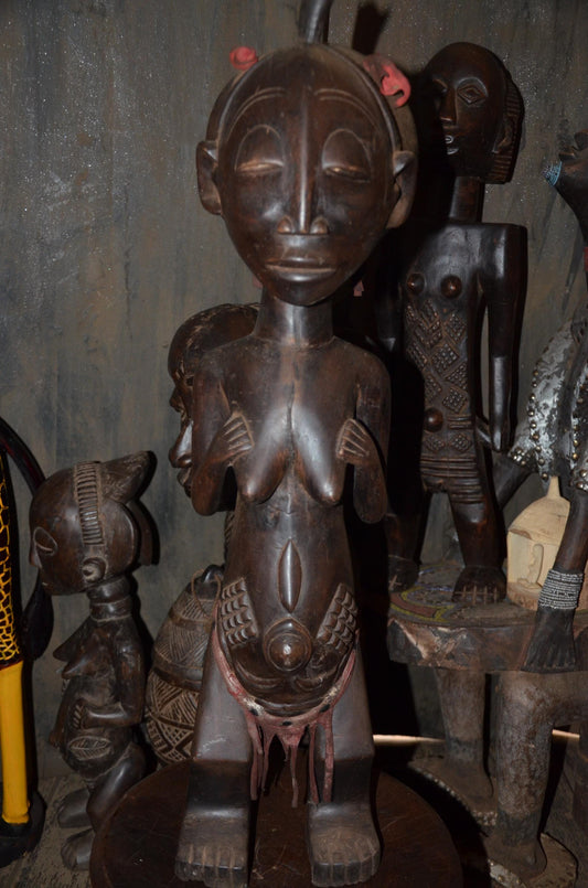 Authentic Luba Ancestor Figure | Female Tribal Sculpture | Congolese Wood Art
