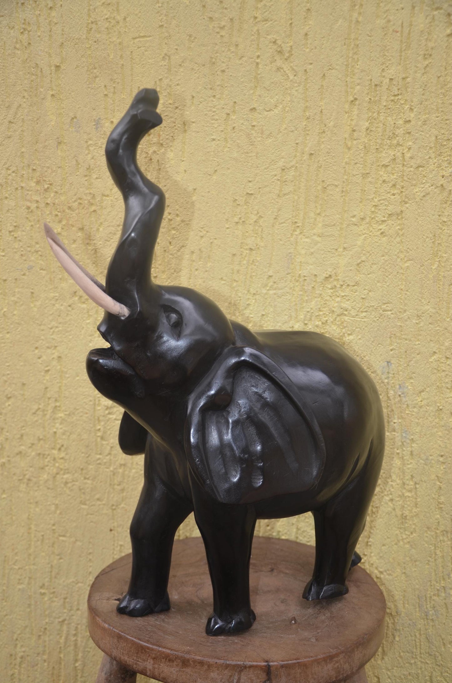 Large Hand-Carved Wooden Elephant | African Animal Sculpture | Decor