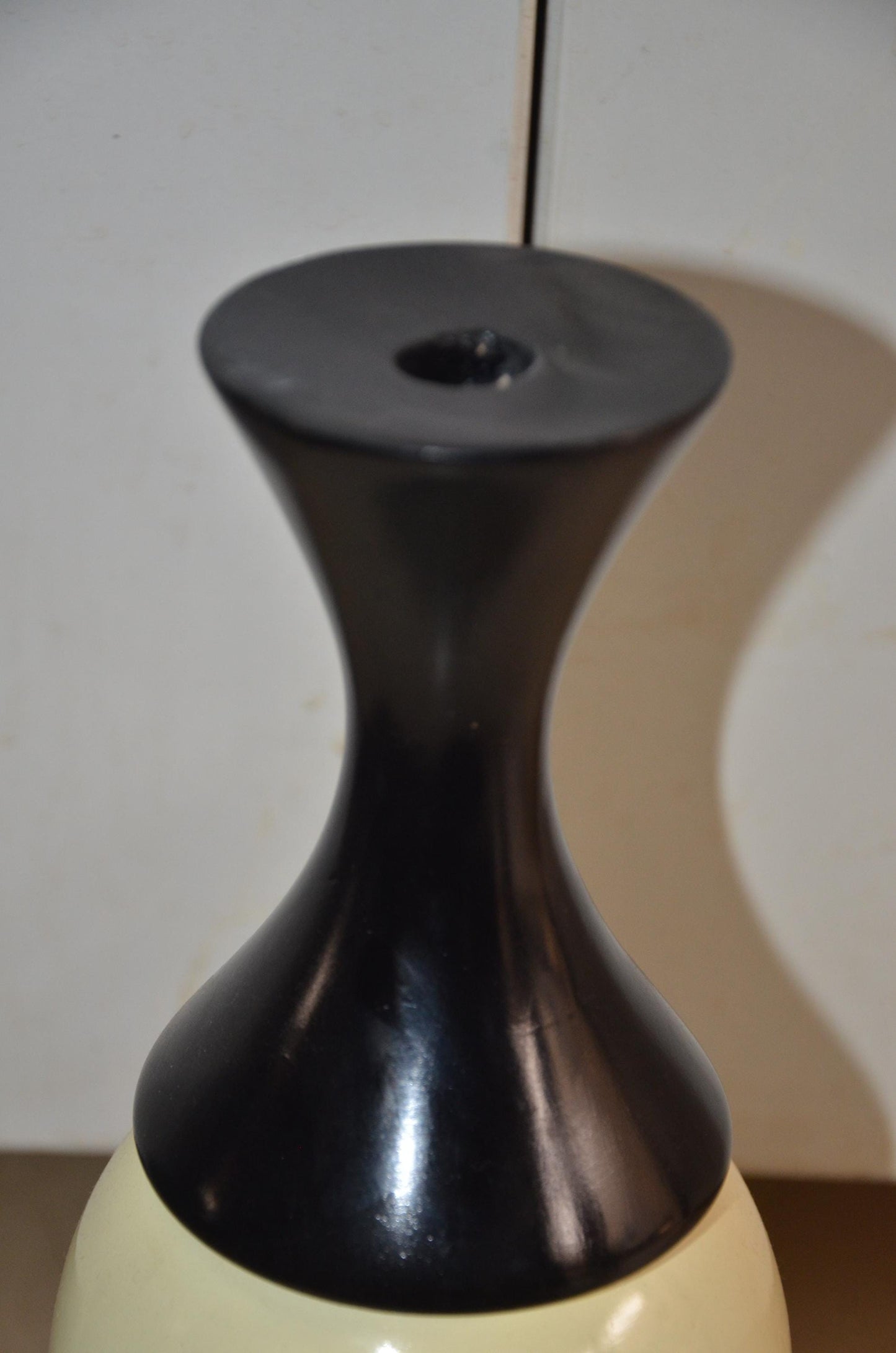 Tall Wooden Floor Vase | Black and Cream Hourglass Neck Vase