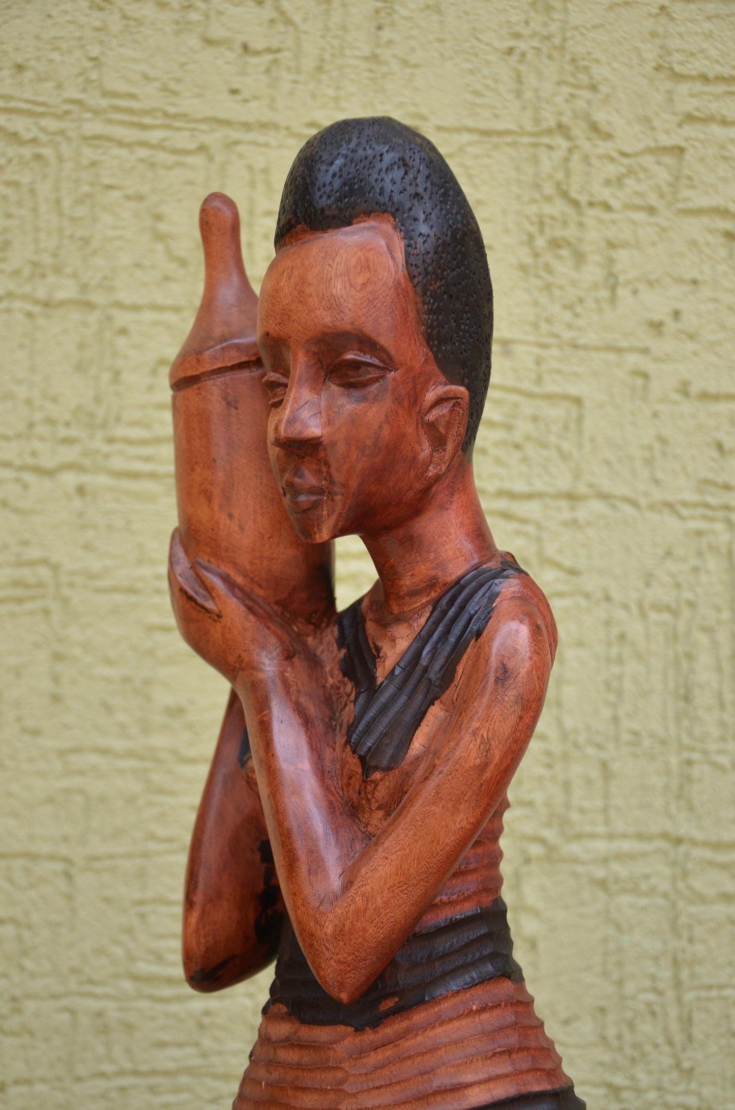 African Female Water Bearer Wooden Sculpture | Tribal Art