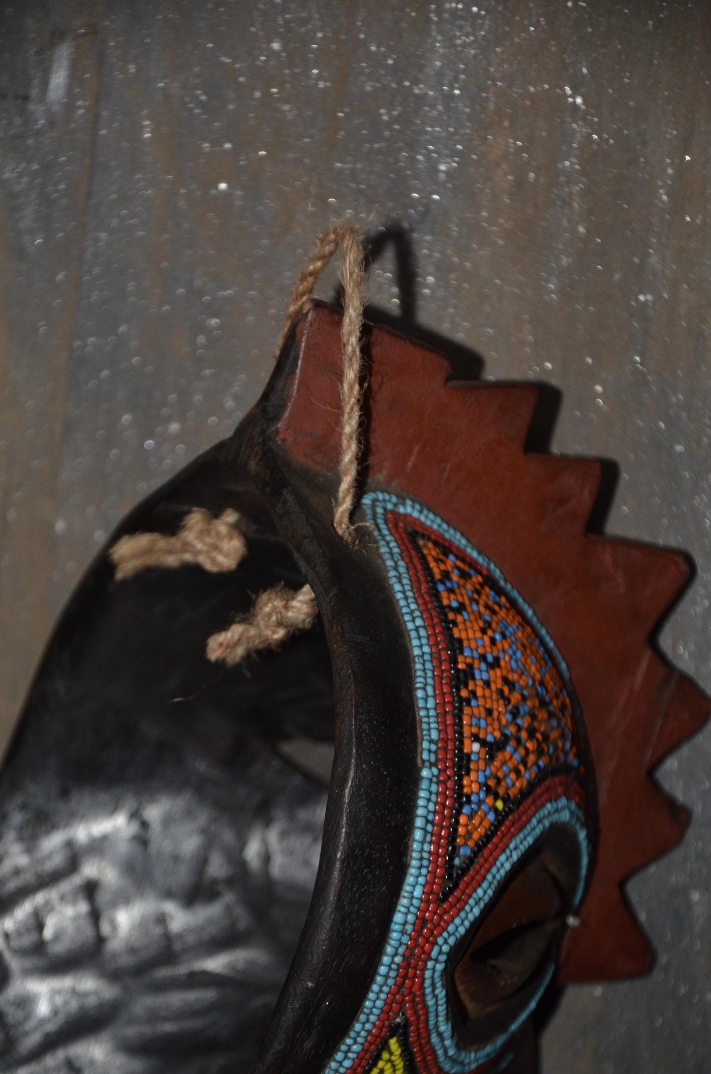 Beaded Rooster Mask – 12" Hand-Carved Wood Tribal Bird Mask – Wall Decor.