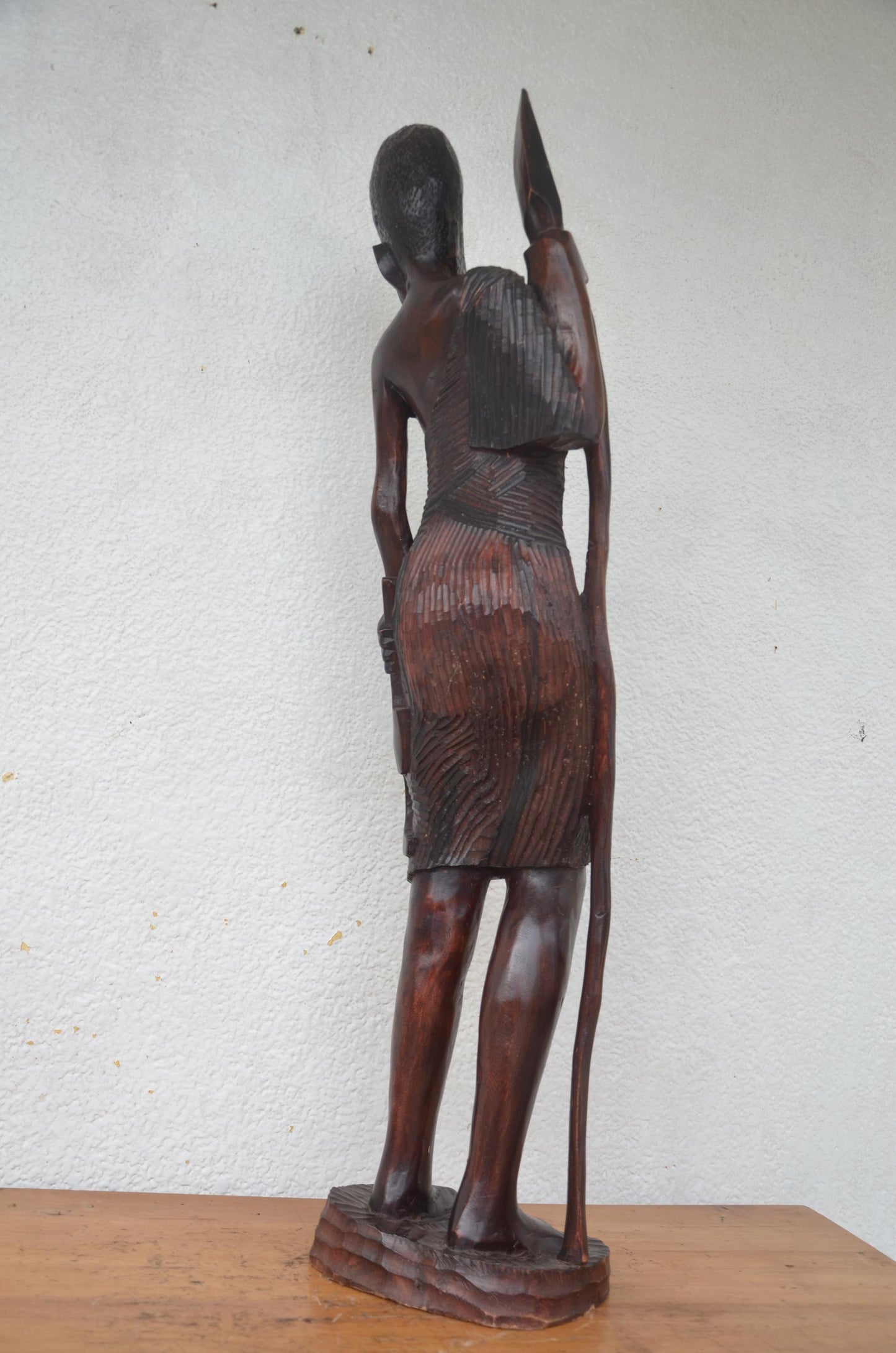 Hand-Carved Wooden Rwanyonga Fighter Statue | African Tribal Art Sculpture