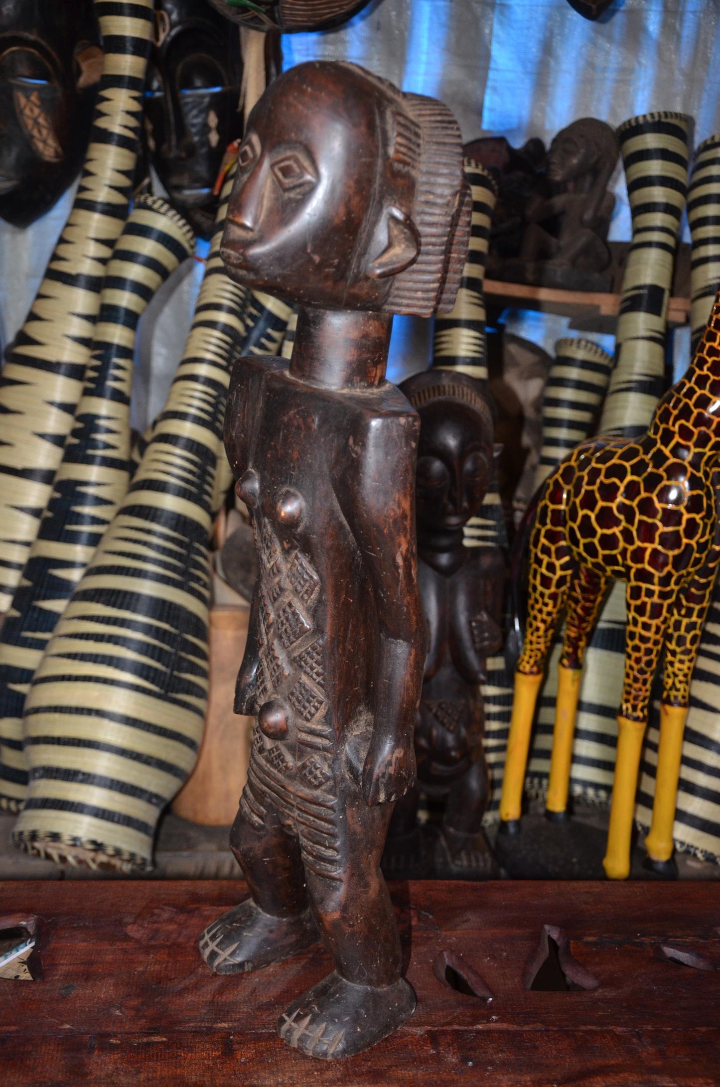 Tabwa or Luba Ancestor Figure - 29" Authentic Congo Wood Statue, Prestige Tribal Art, High-End African Sculpture.