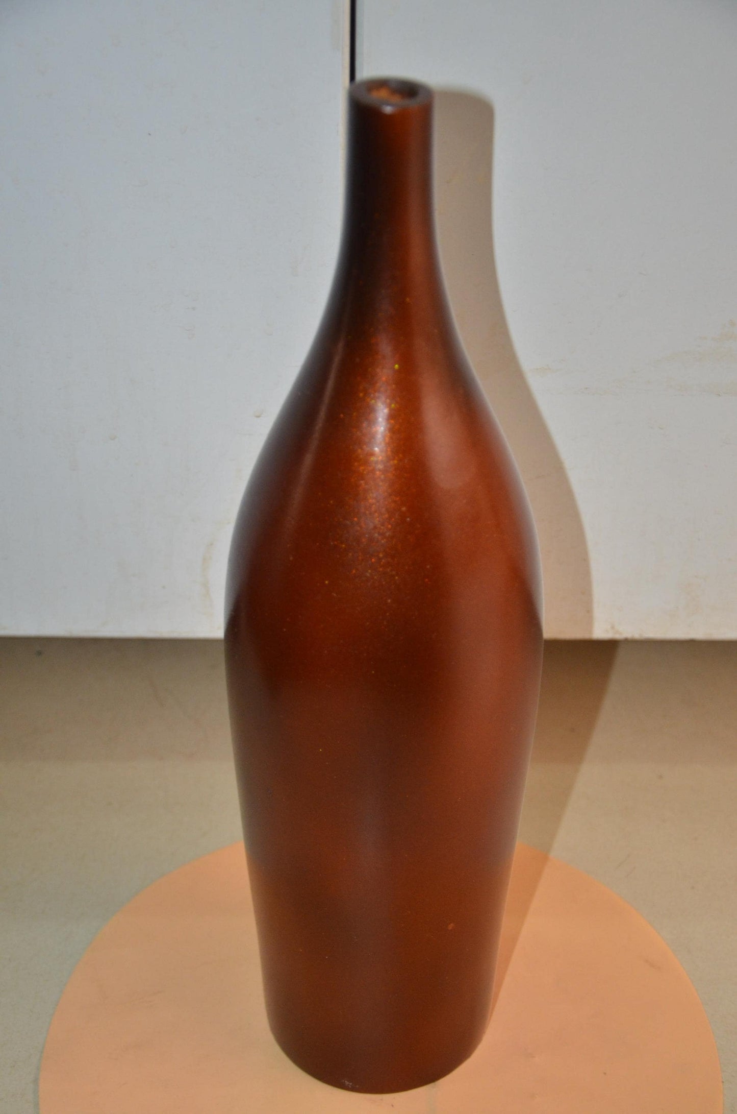 Tall Wooden Floor Vase | Metallic Bronze Long Neck Bottle Vase