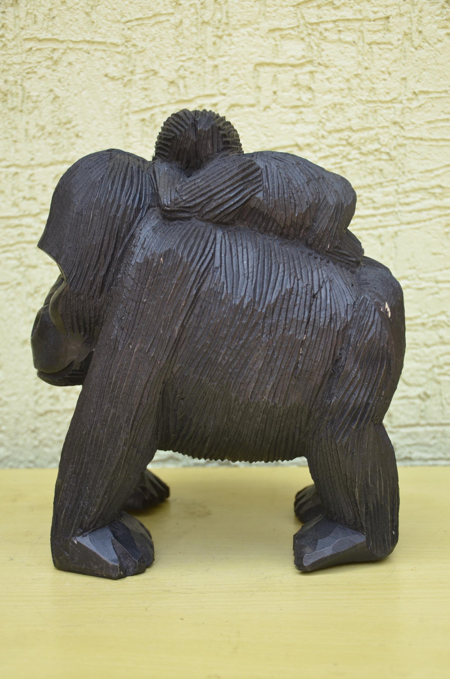 Large Hand Carved Wooden Gorilla and Baby | Wildlife Art