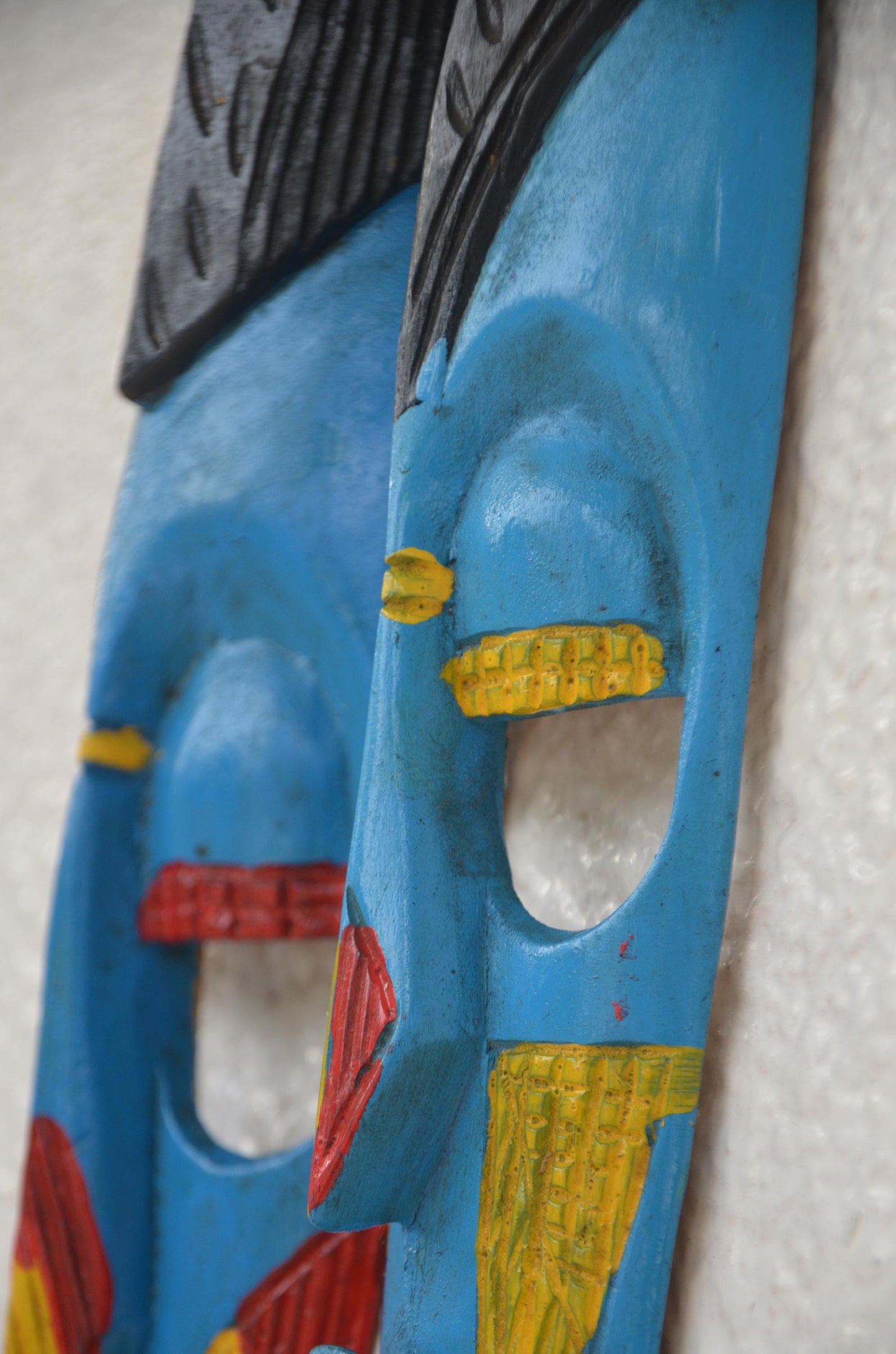 Hand-Carved Nyiginya Kingdom Cobalt Blue Wooden Facemask Couple | African Tribal Wall Art Decor