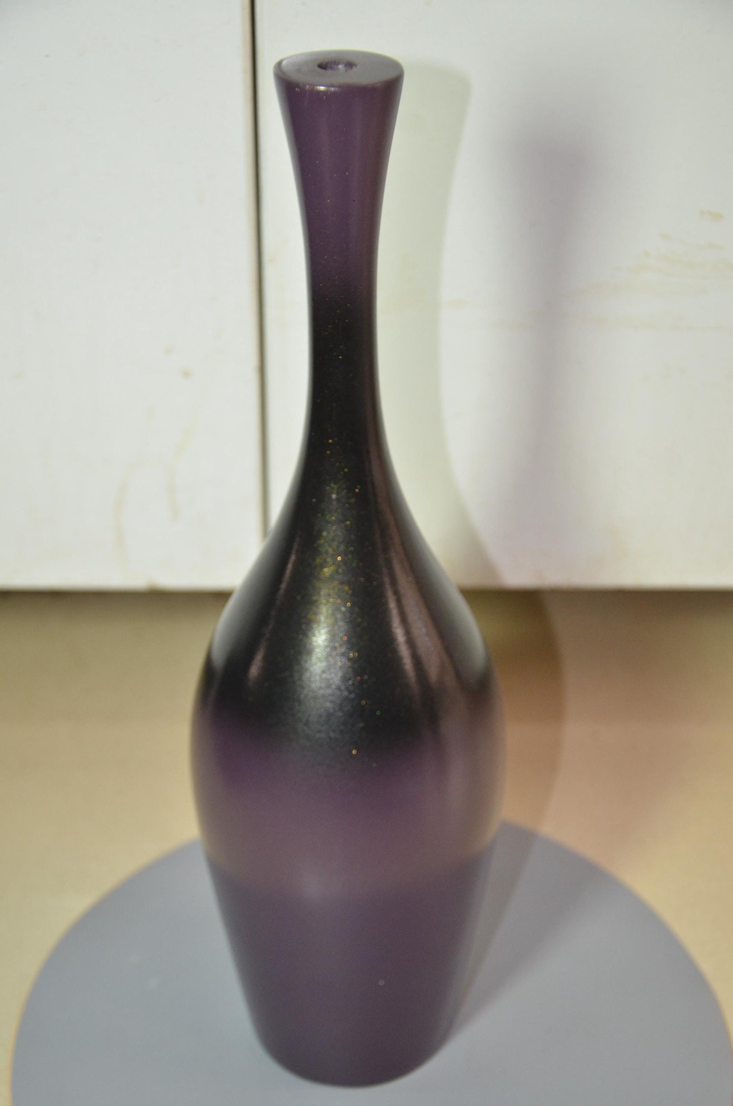 Tall Wooden Floor Vase | Purple and Black Ombre Trumpet Vessel, Nordic Decor