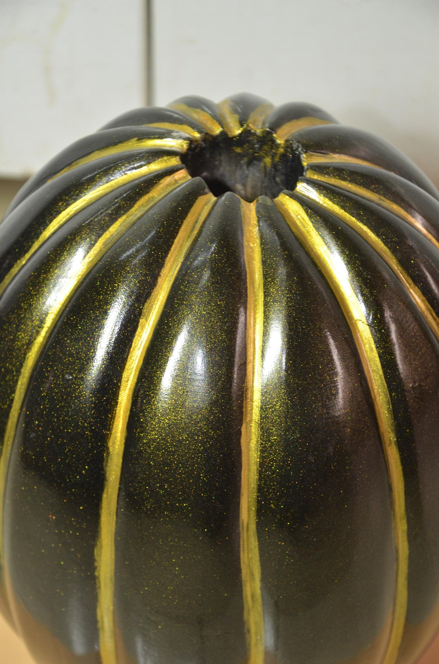 Fluted Wooden Pumpkin Vase | Metallic Bronze Gold Ribbed Vessel