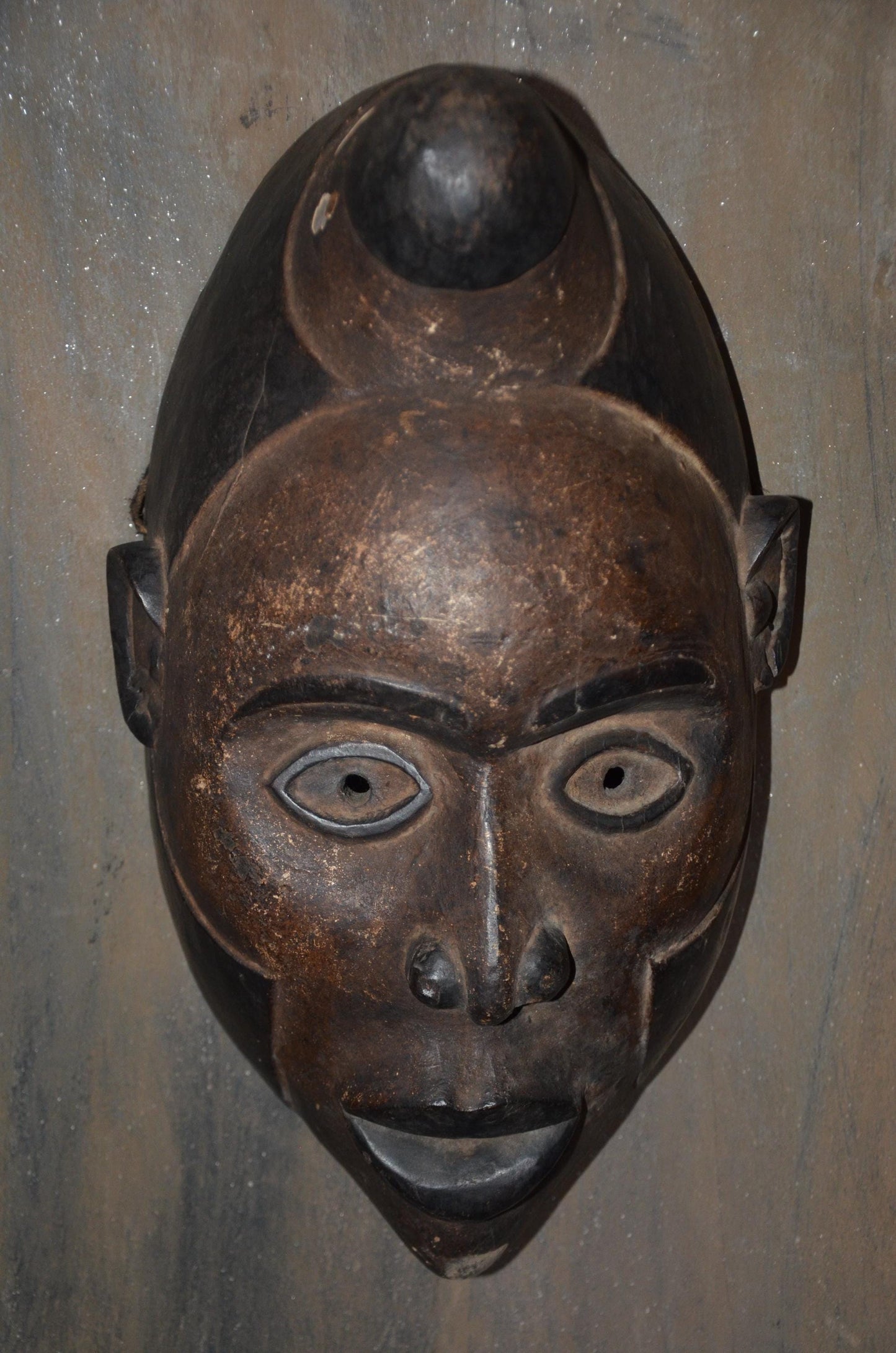 Authentic Baule Mask - 17" Hand-Carved Wood Mblo Portrait Mask, Côte d'Ivoire African Tribal Art, Elegant Crested Coiffure Statement Piece.