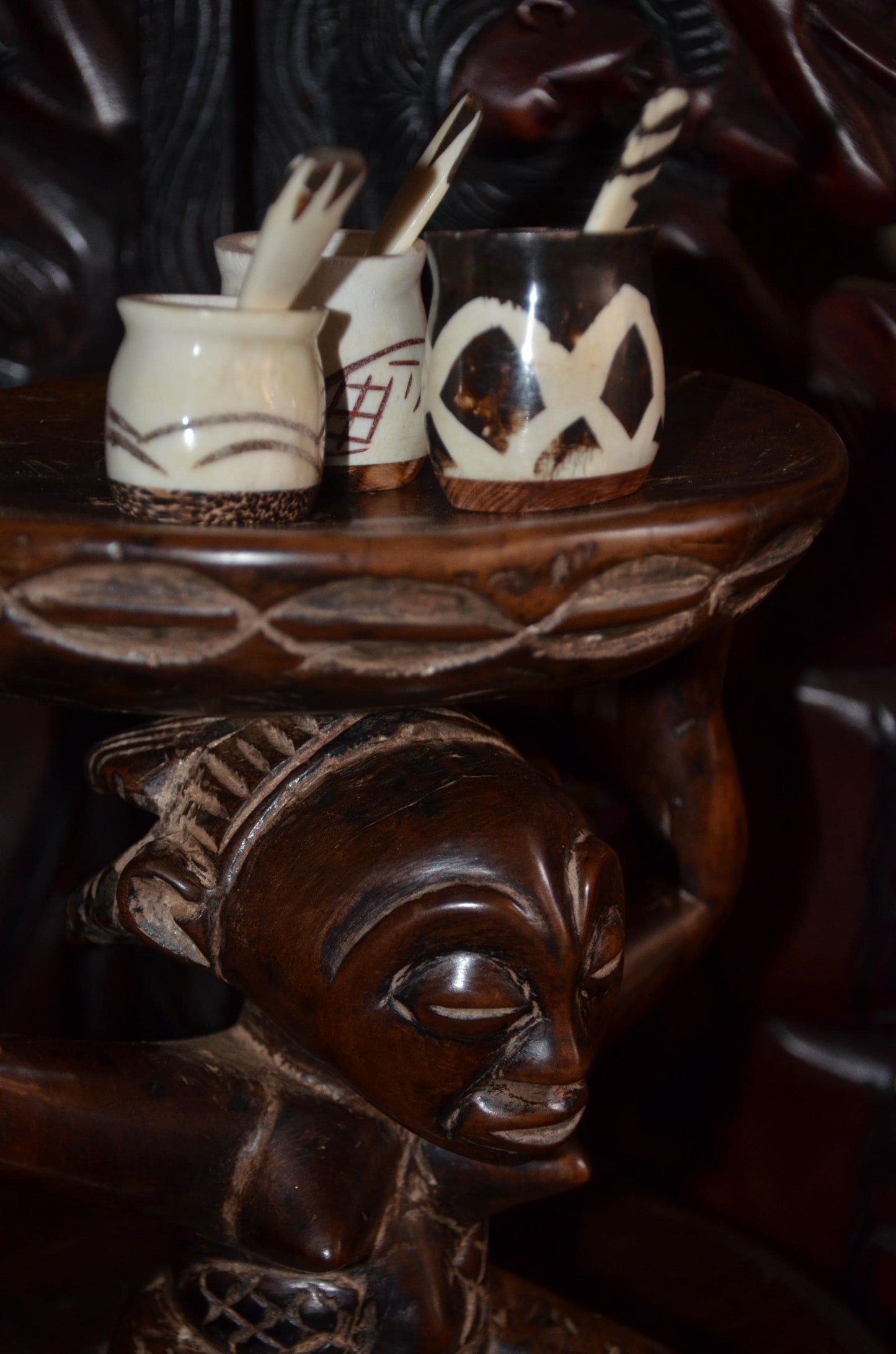 Luba Caryatid Stool – 11" Hand-Carved Wood Sculpture – Congo Tribal Art