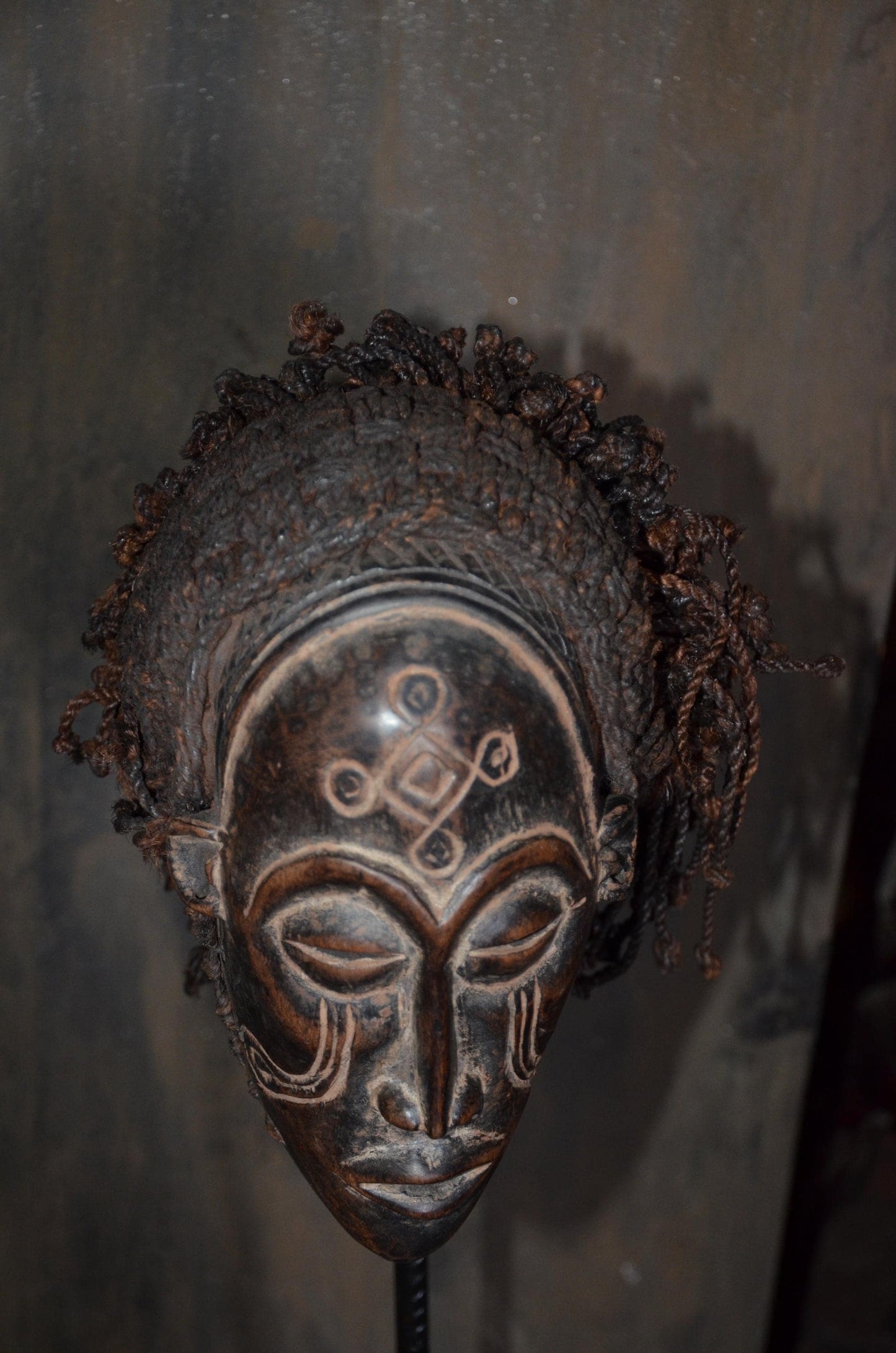 Authentic Chokwe Pwo Mask - 12" Hand-Carved Wood Female Ancestor Mask, Angolan Tribal Art, Woven Fiber Hair.
