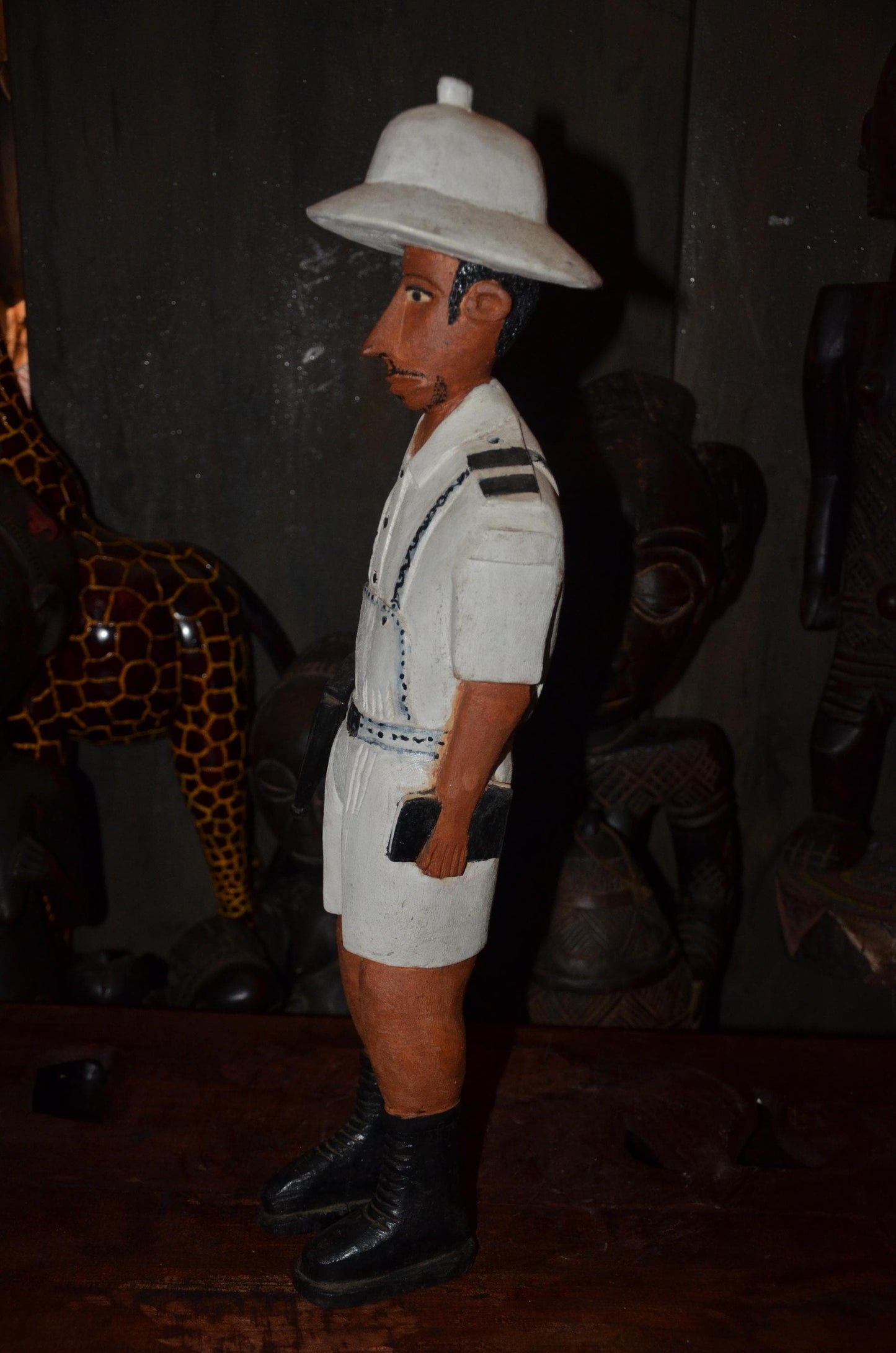 Colonial Era Figure | Hand-Carved Wooden Statue | Tribal Ethnographic Art