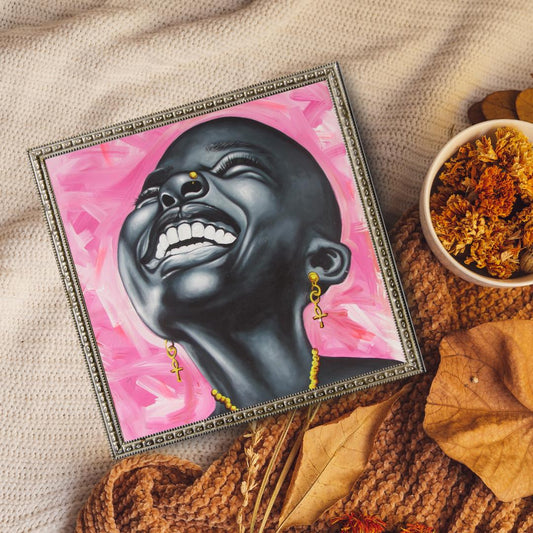 Toile représentant des femmes africaines rieuses – Impression d'art mural joyeux, peinture ethnique de femmes noires, pop art coloré pour décoration de salon ou de chambre