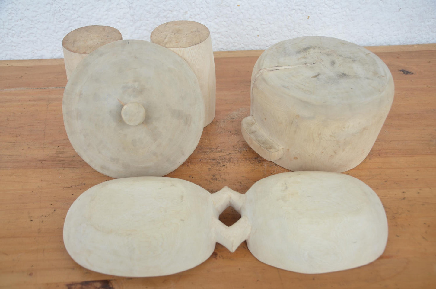 Hand-Carved Wooden Food Dish and Mug Set | Artisan African Kitchen Decor