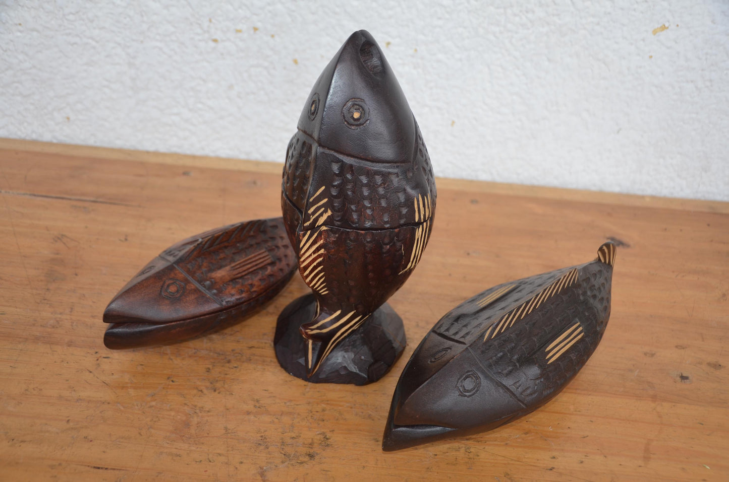 Hand-Carved Wooden Fish Trinket Box Set | Artisan African Decorative Jewelry Box