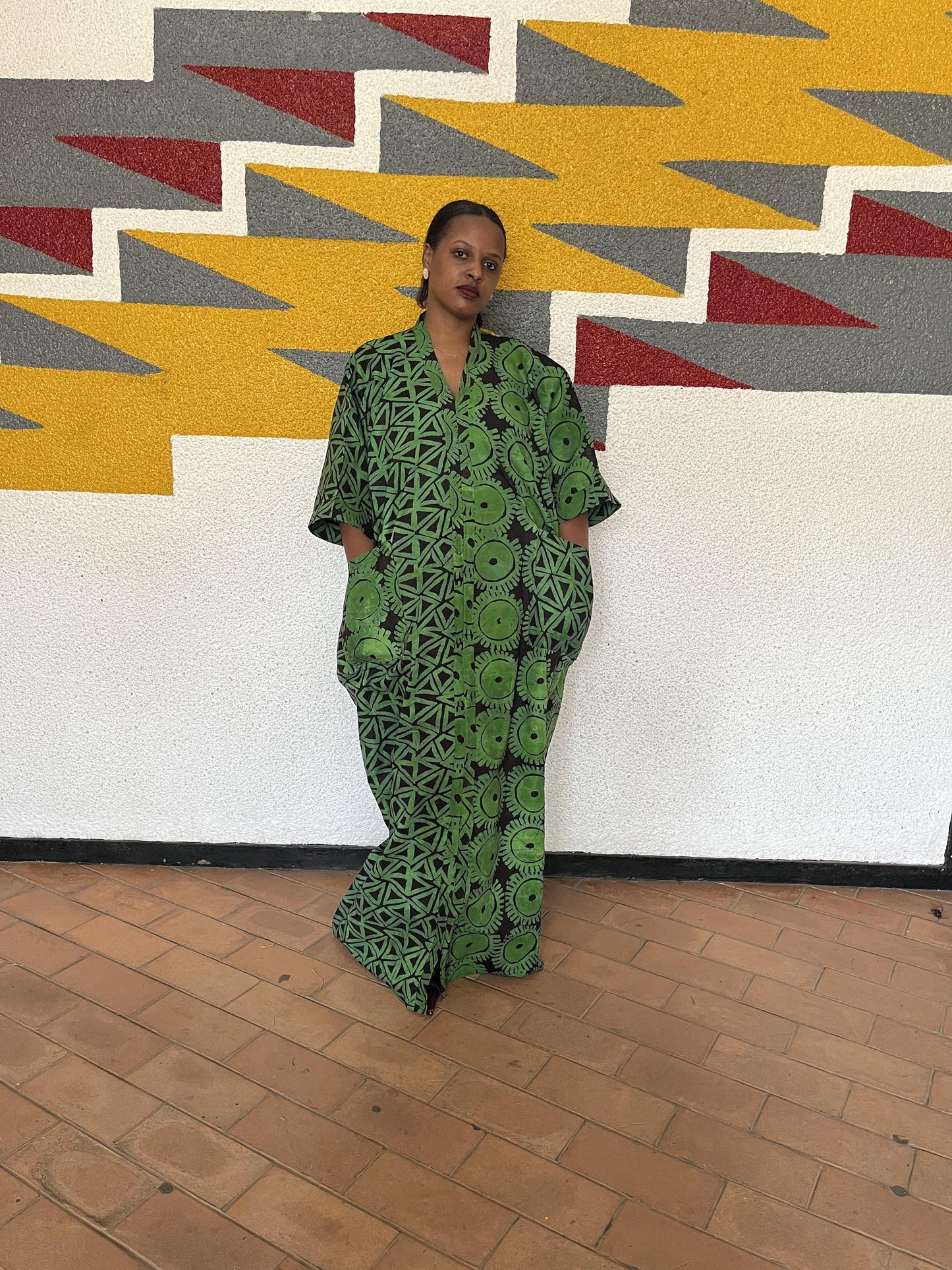 Asymmetrical Graphic Ankara Boubou Gown | Split-Print African Kaftan, Geometric & Celestial Maxi