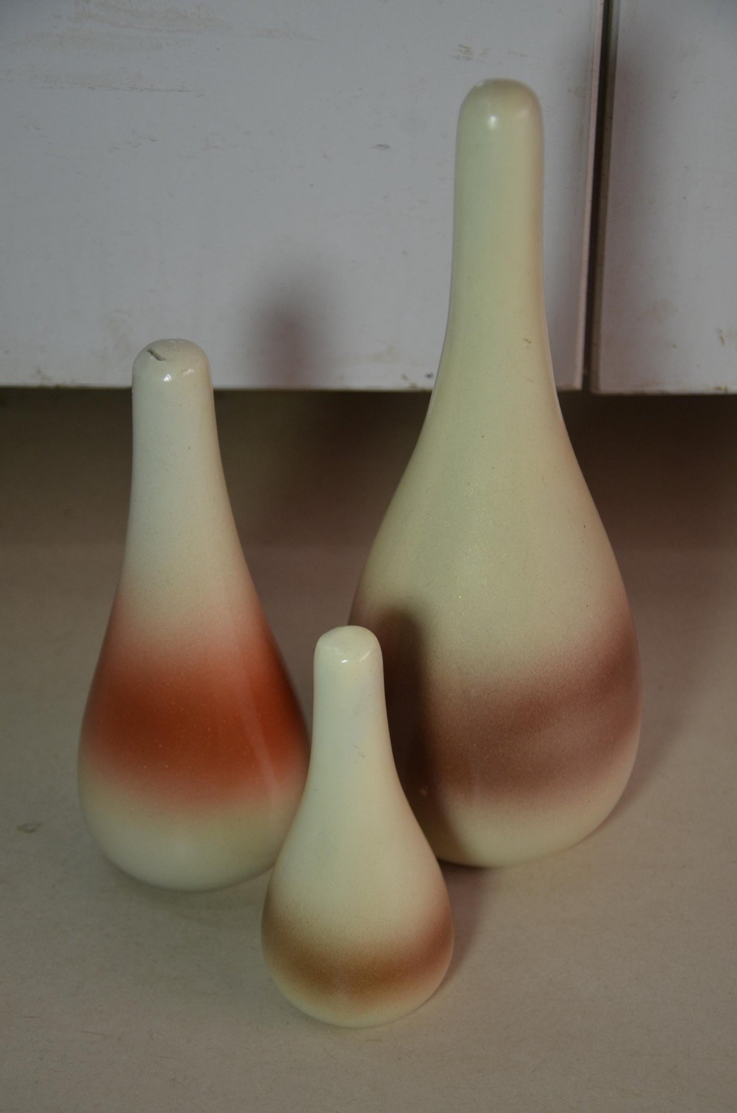 Cream Terracotta Ombre Teardrop Wood Vases | Boho Nordic Handcrafted Accent Trio