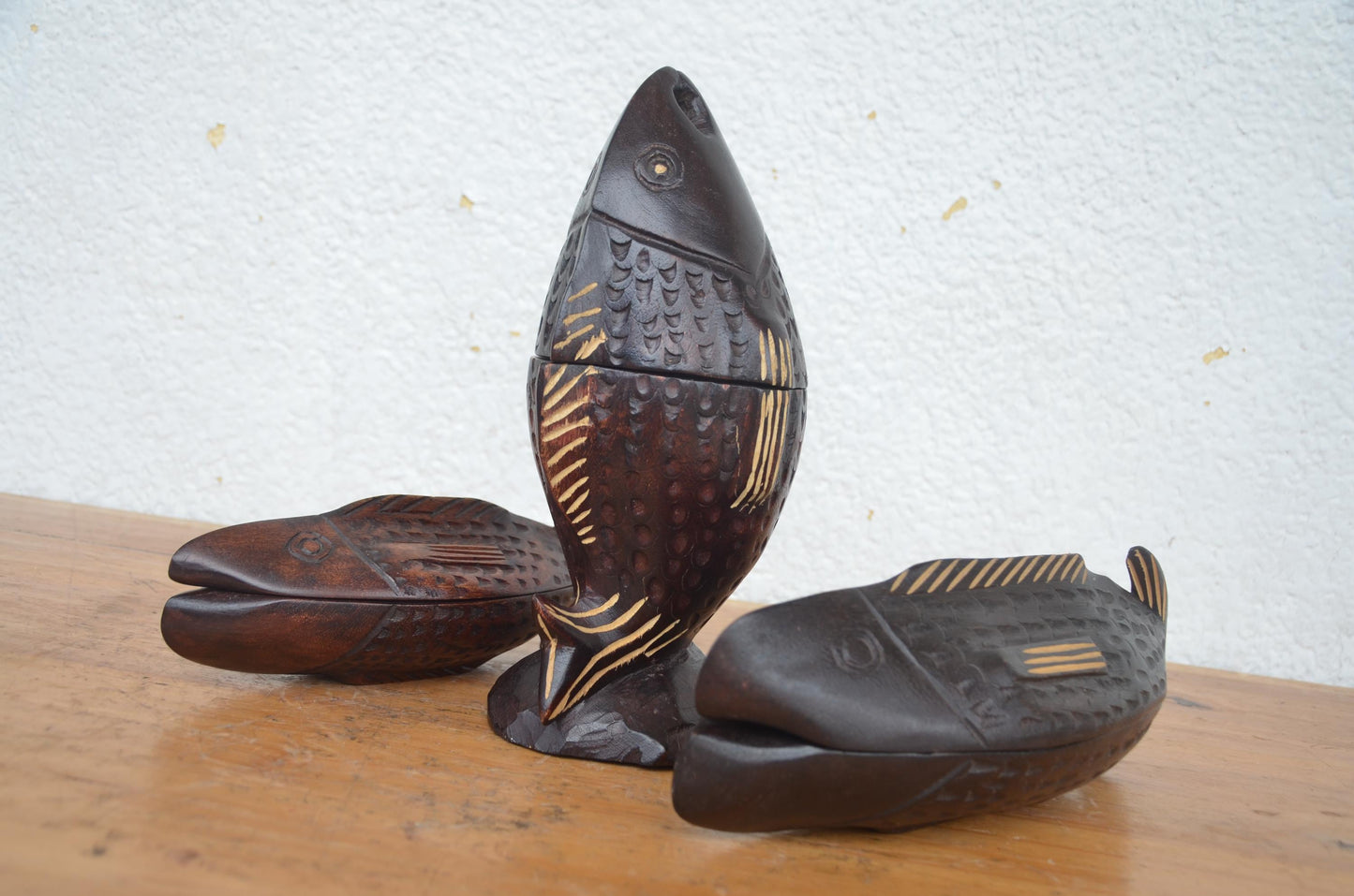 Hand-Carved Wooden Fish Trinket Box Set | Artisan African Decorative Jewelry Box