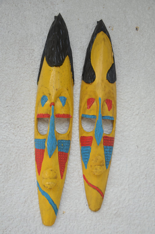 Hand-Carved Nyiginya Kingdom Wooden Facemask Couple | African Tribal Wall Art Decor