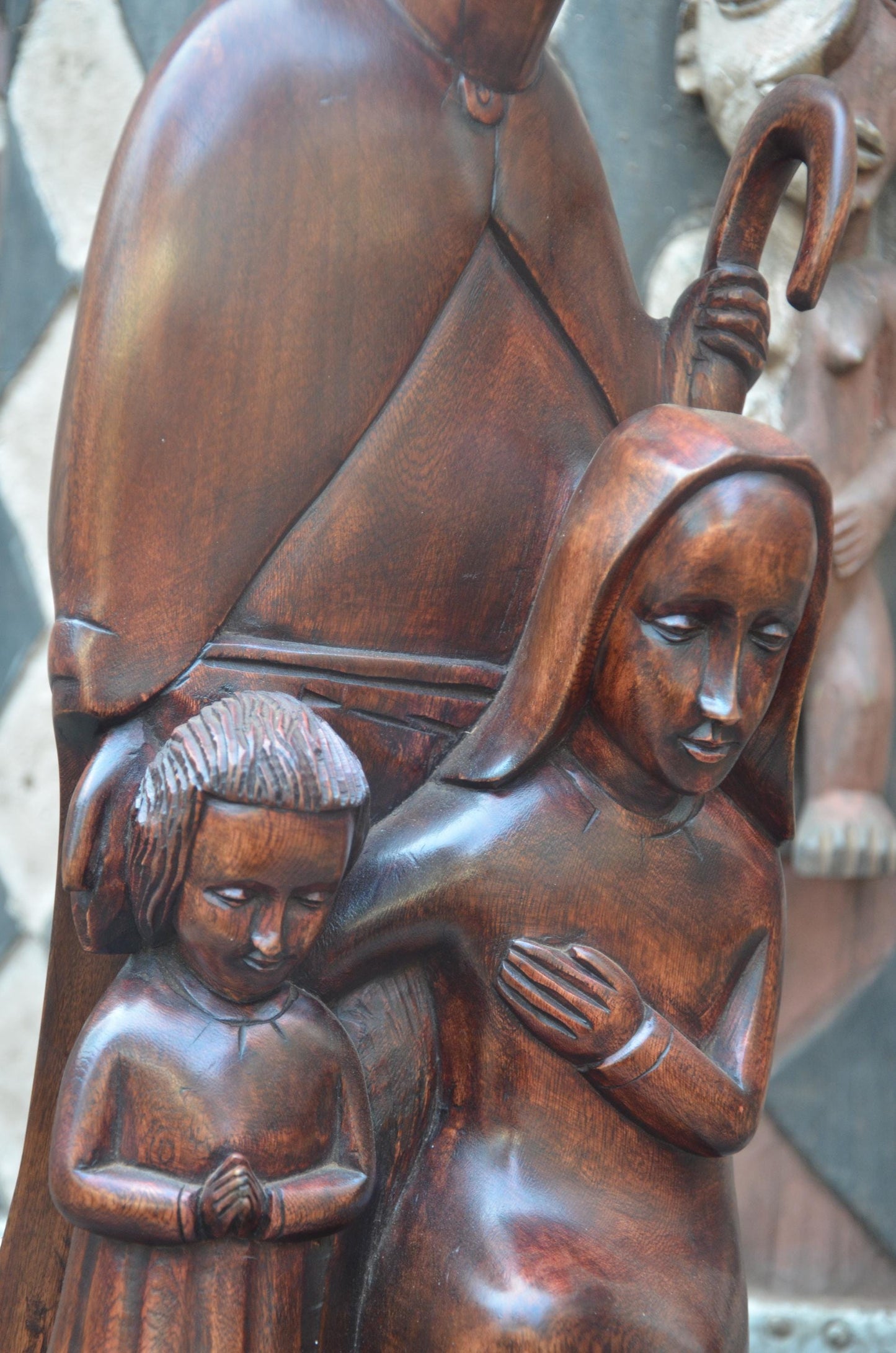 Hand-Carved African Holy Family Sculpture | Wooden Religious Art