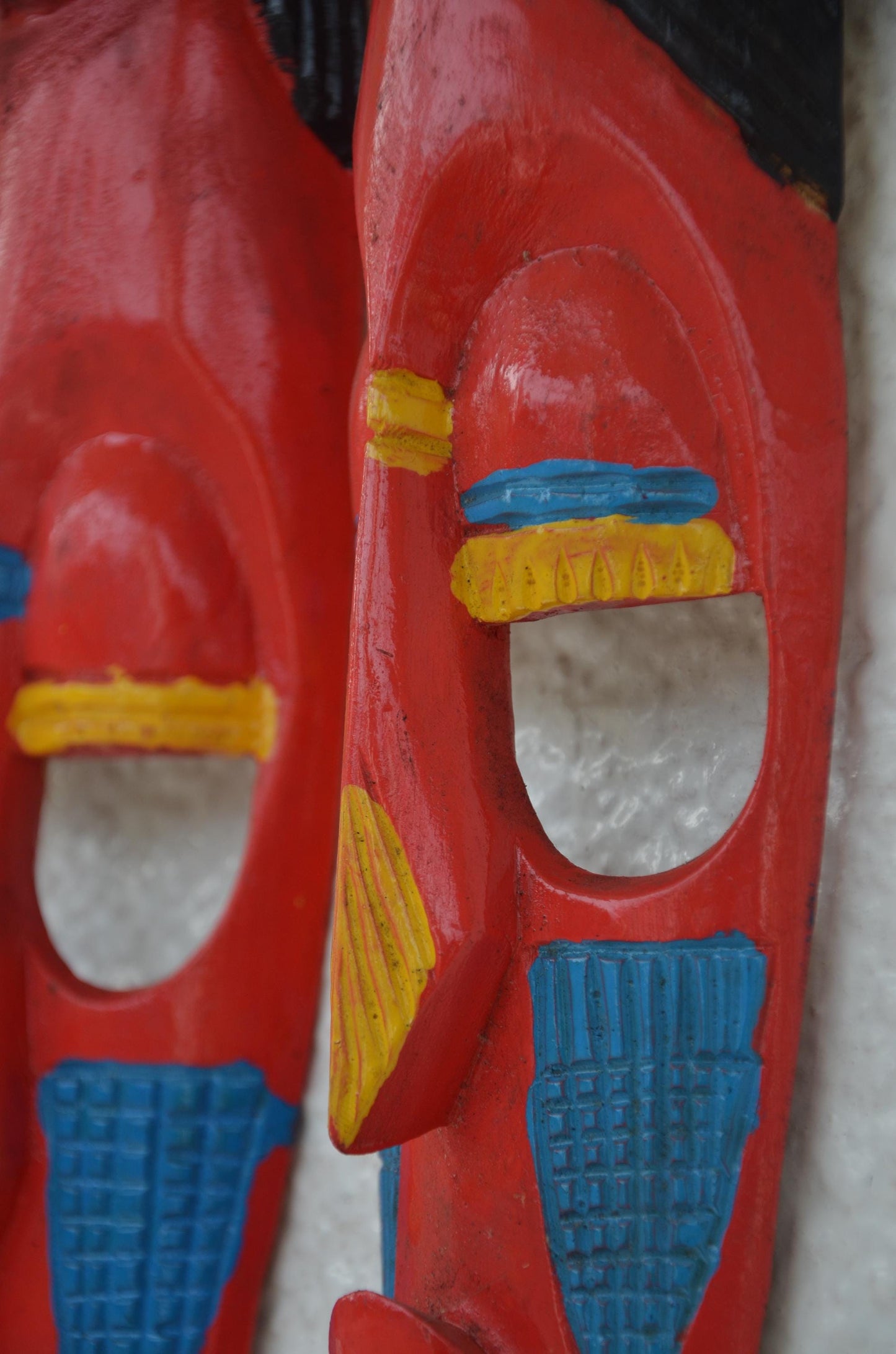 Hand-Carved Nyiginya Kingdom Crimson Red Wooden Facemask Couple | African Tribal Wall Art Decor
