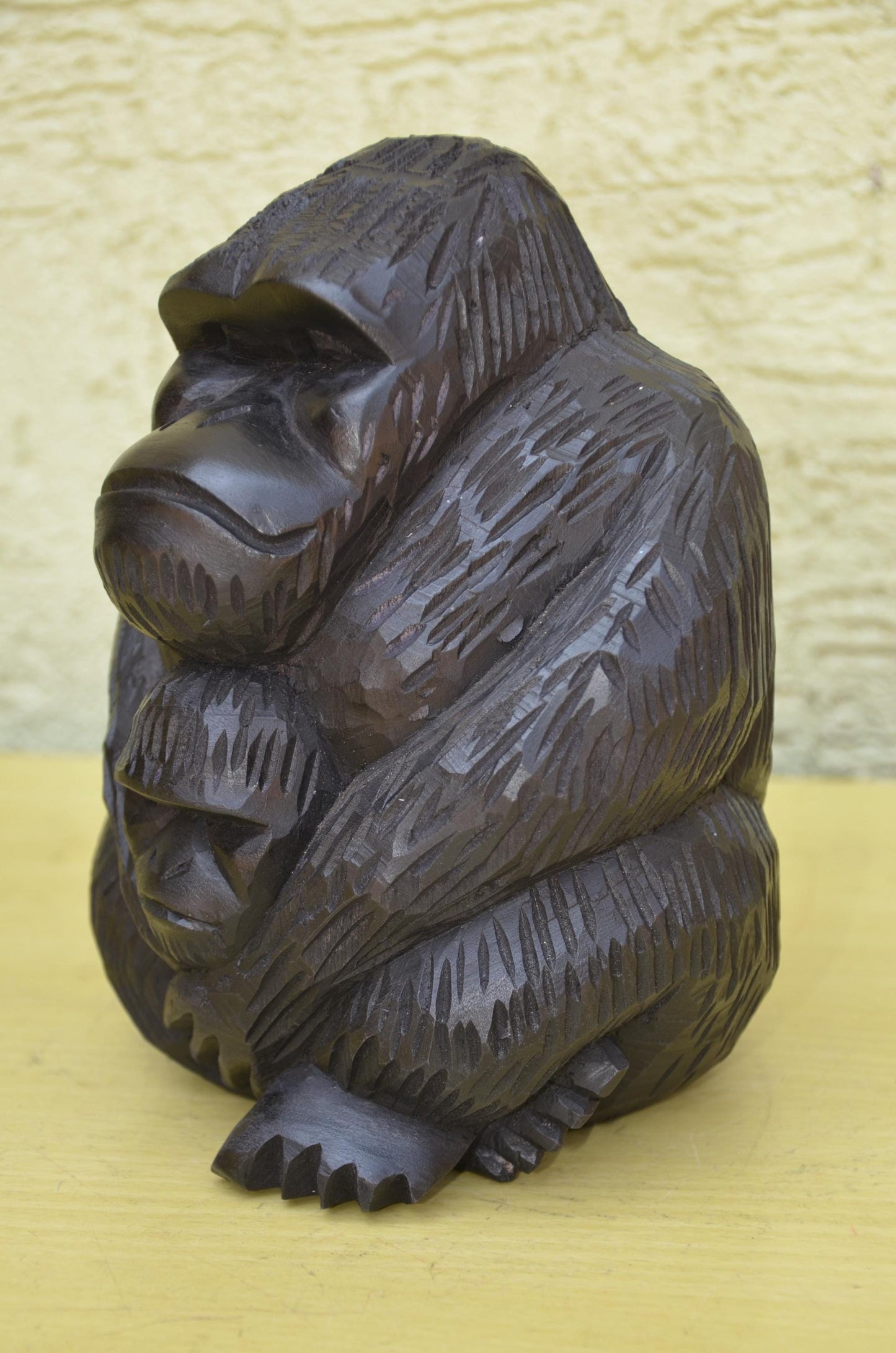 Hand Carved Wooden Mother and Baby Gorilla | Wildlife Art