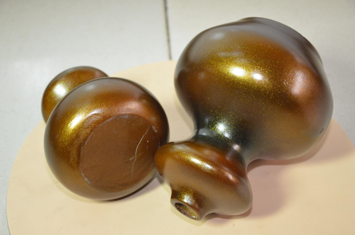 Set of 2 Bronze Wooden Gourd Vases | Metallic Gold Calabash Vessel Duo | Modern Nordic Home Decor Accent | Handcrafted Minimalist Wood Art