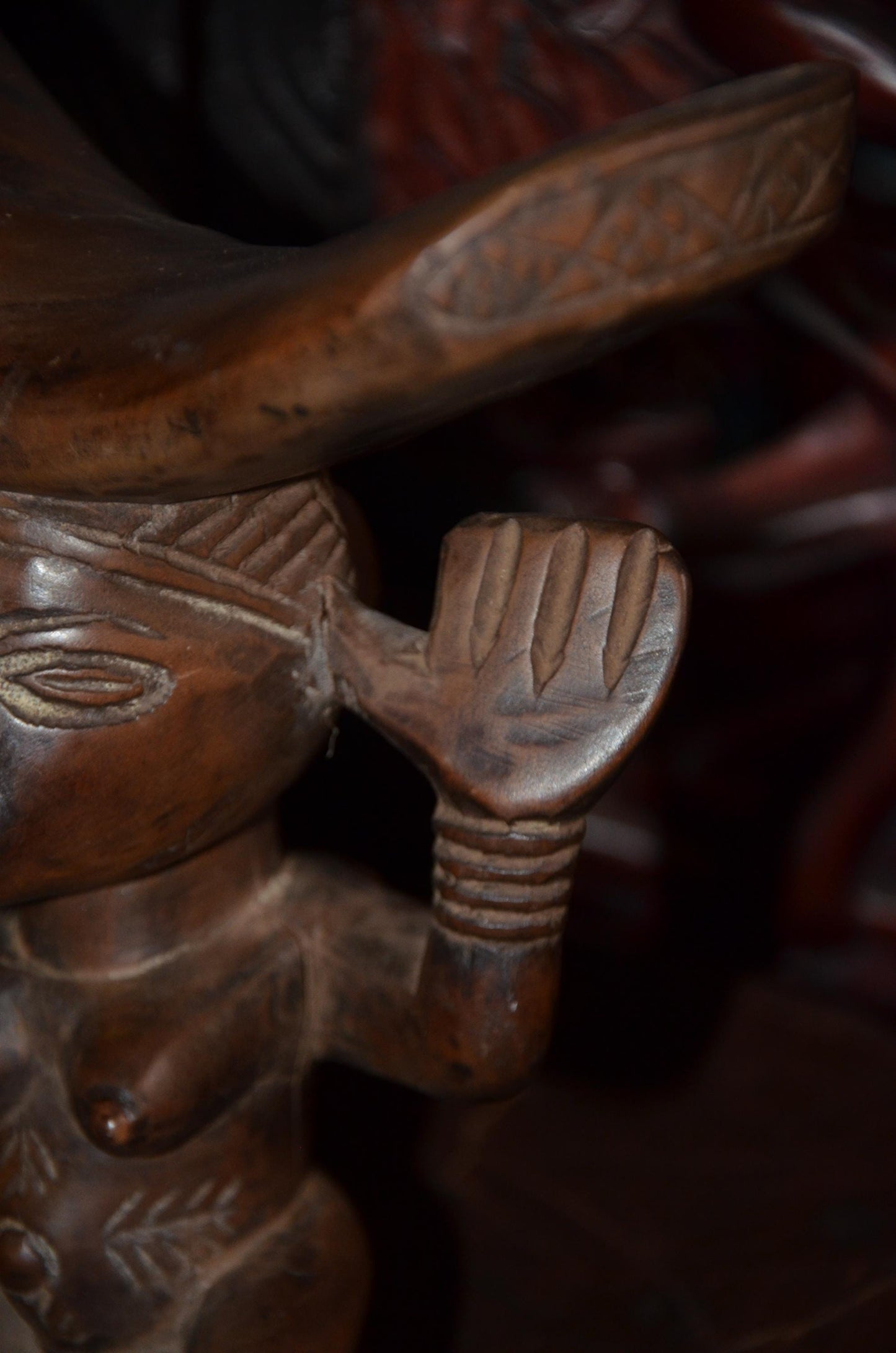 Luba Songye Caryatid Stool – 10" Hand-Carved Wood Headrest – Congo Tribal Art
