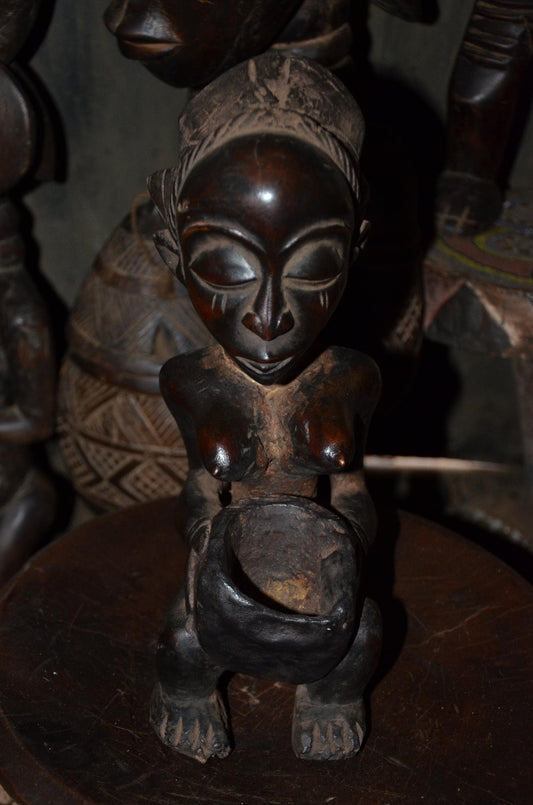 Authentic Luba Kneeling Figure | Mboko Bowl Bearer | Congolese Tribal Art