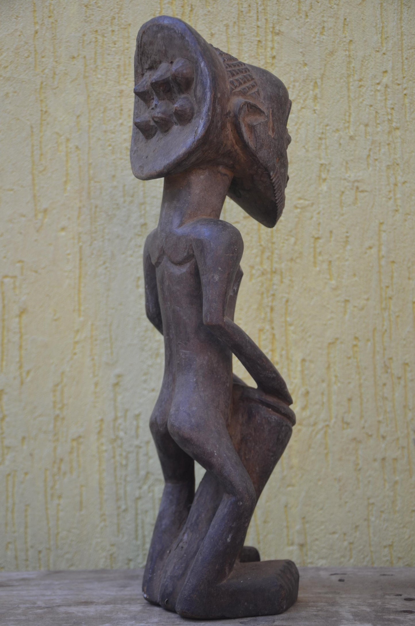 Luba Bowl Bearer – 16" Wooden African Figure – Congo Tribal Home Decor