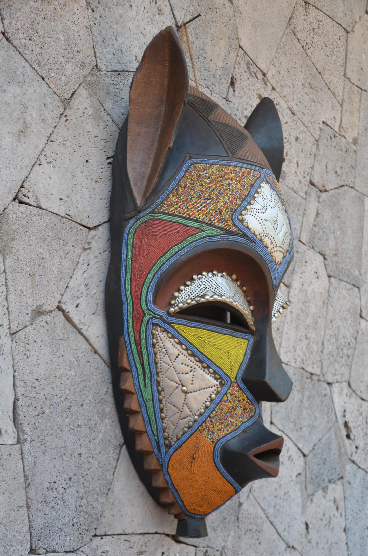 Bakota-Inspired African Mask | Large Geometric Wall Art