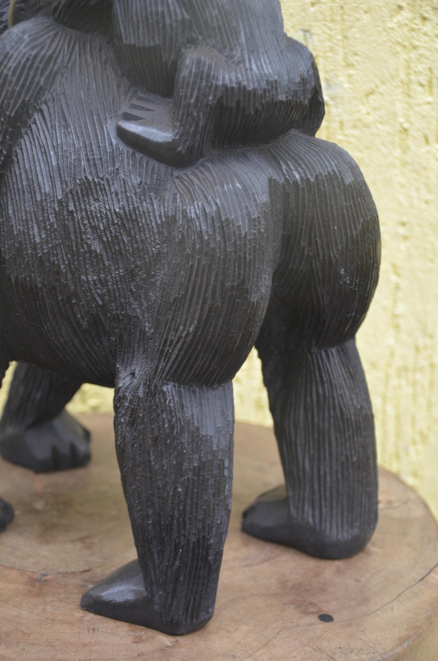 Hand-Carved African Mother and Baby Gorilla Wood Sculpture