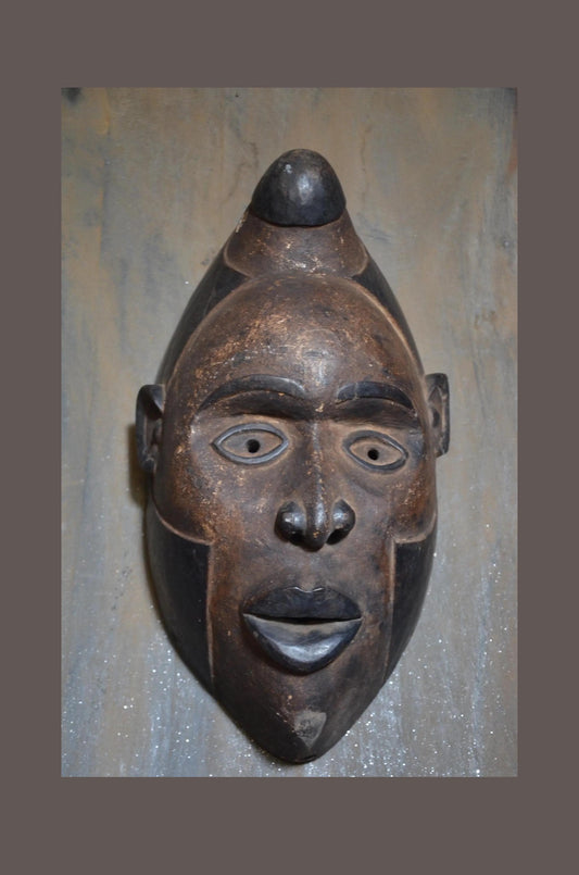 Authentic Baule Mask - 17" Hand-Carved Wood Mblo Portrait Mask, Côte d'Ivoire African Tribal Art, Elegant Crested Coiffure Statement Piece.