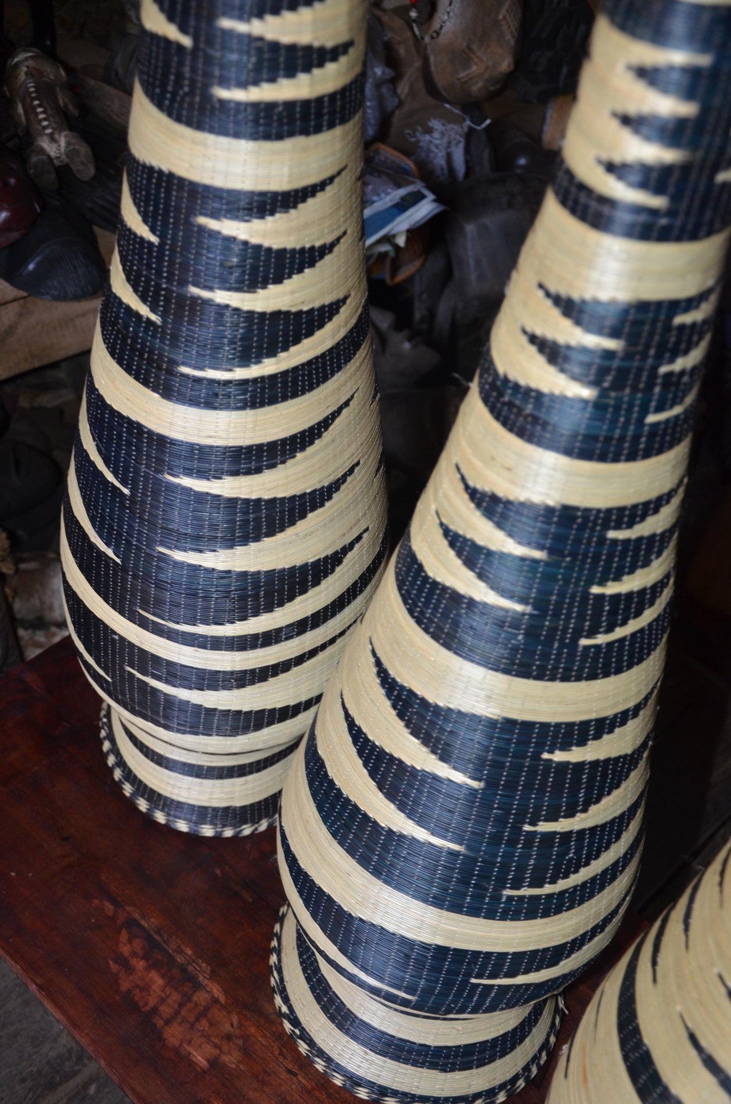 Traditional Rwandan Woven Floor Vases - 48" Large Statement Sisal Vases, Authentic Agaseke, High-End African Woven Art Set.