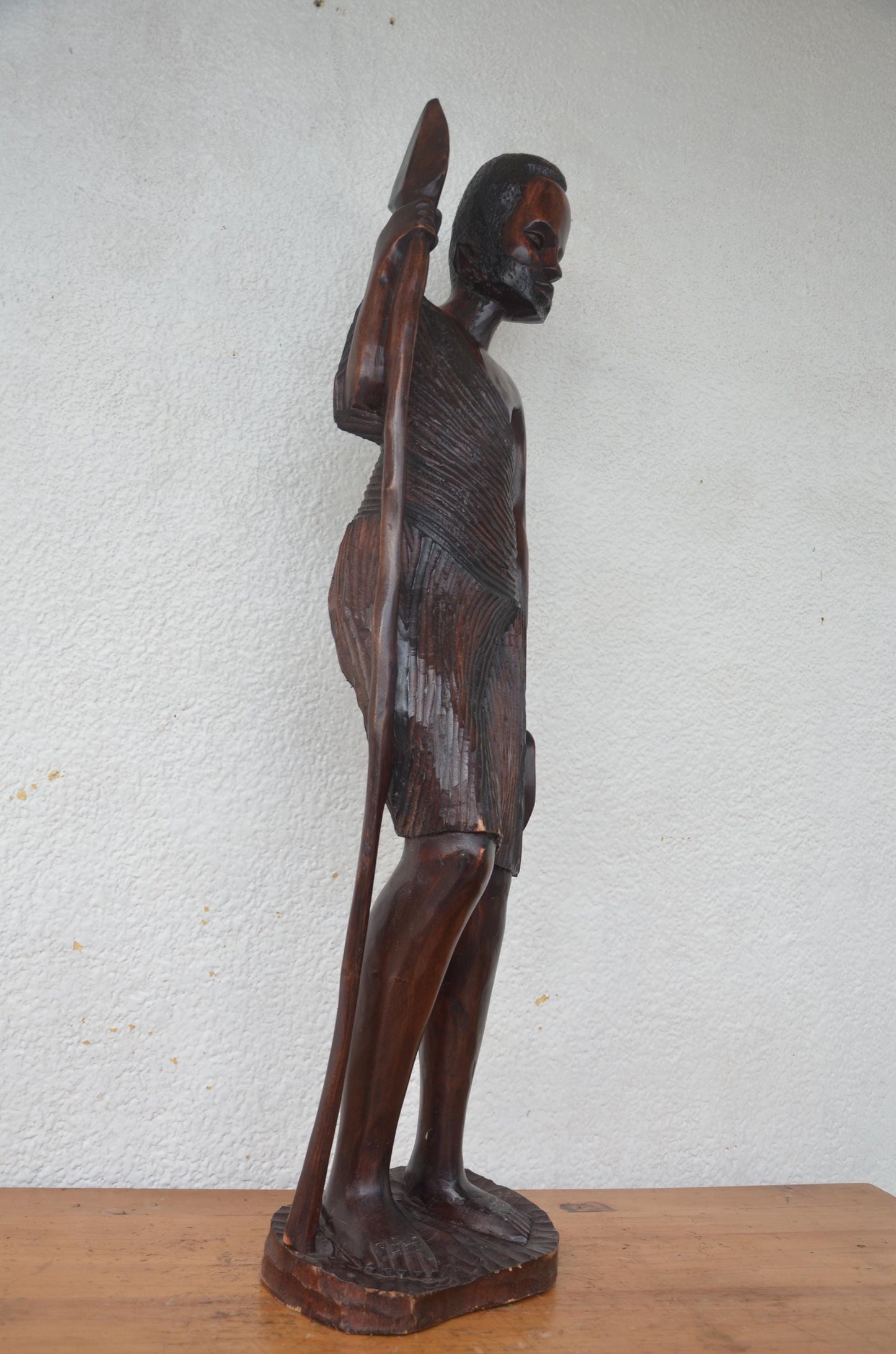 Hand-Carved Wooden Rwanyonga Fighter Statue | African Tribal Art Sculpture