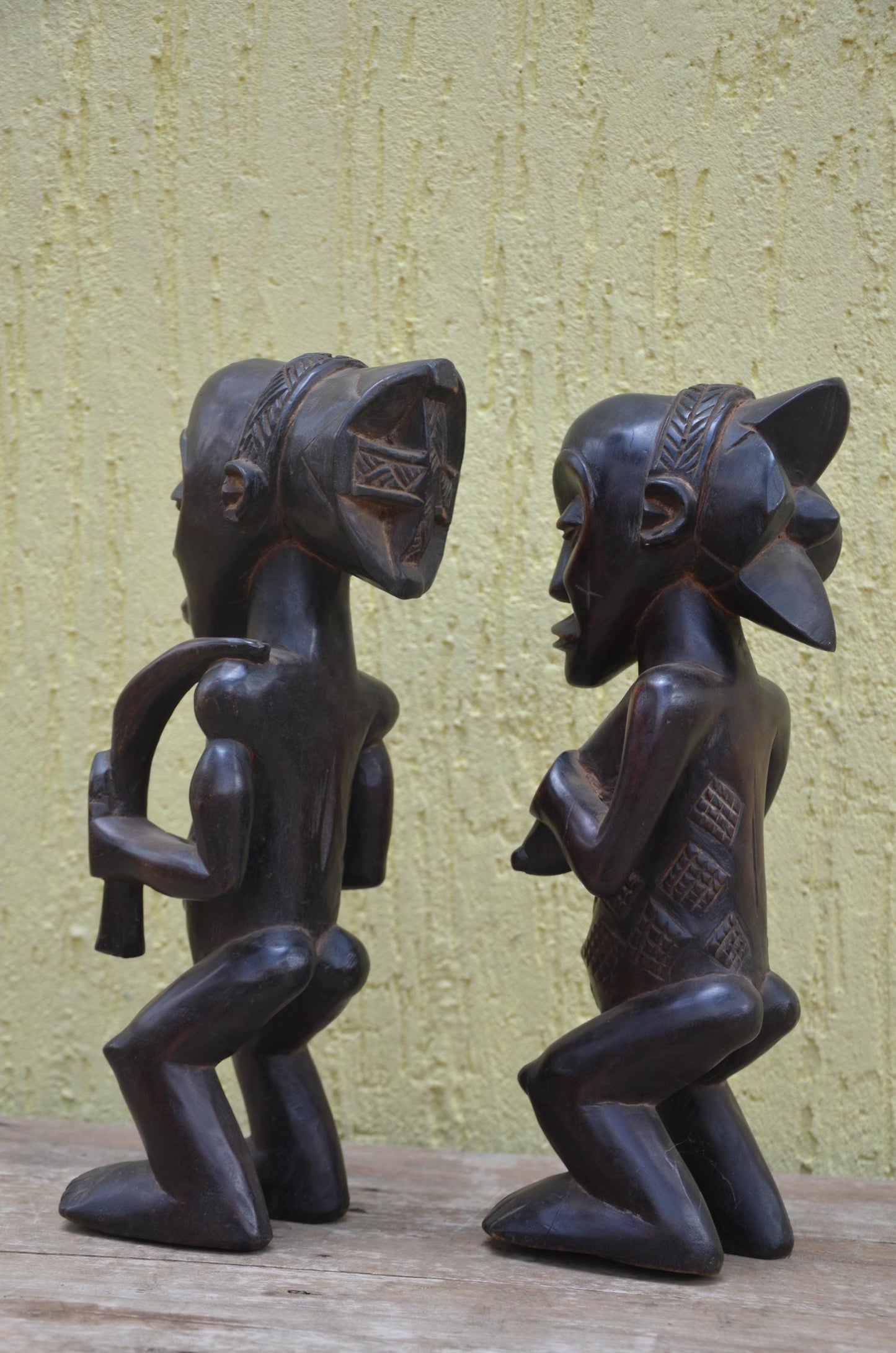 Tabwa Ancestor Figures – 17" Hand-Carved Wood Congo Couple – Tribal Art.