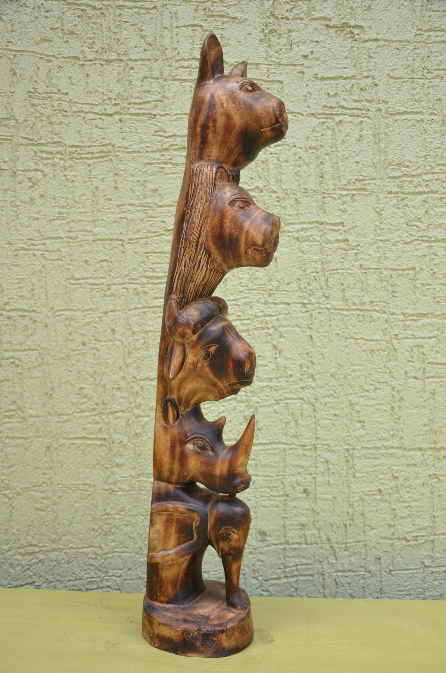 African Wooden Safari Animal Totem Sculpture | Tribal Art