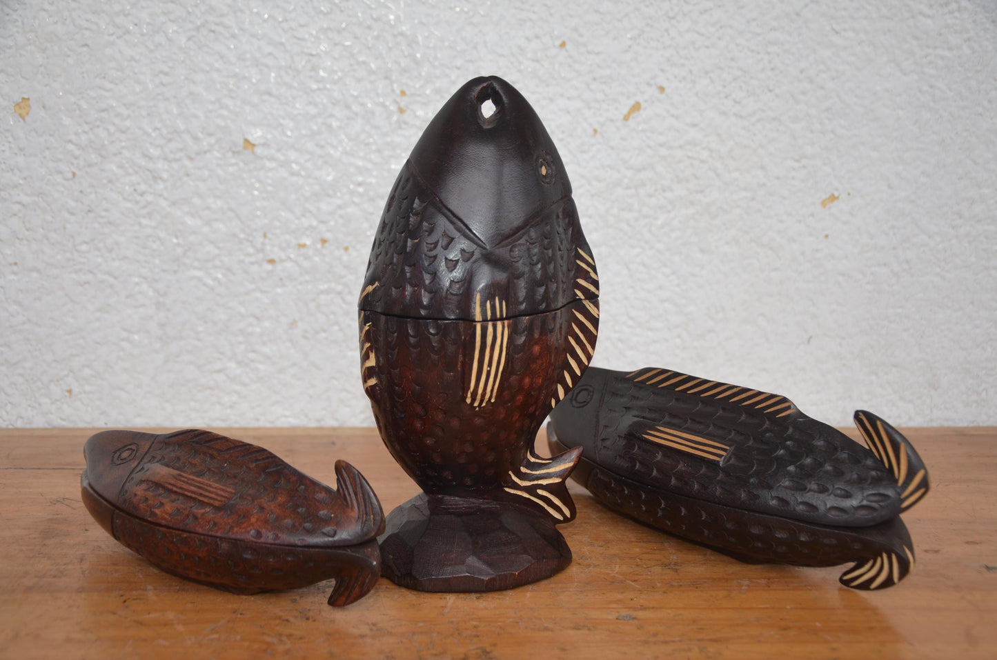 Hand-Carved Wooden Fish Trinket Box Set | Artisan African Decorative Jewelry Box
