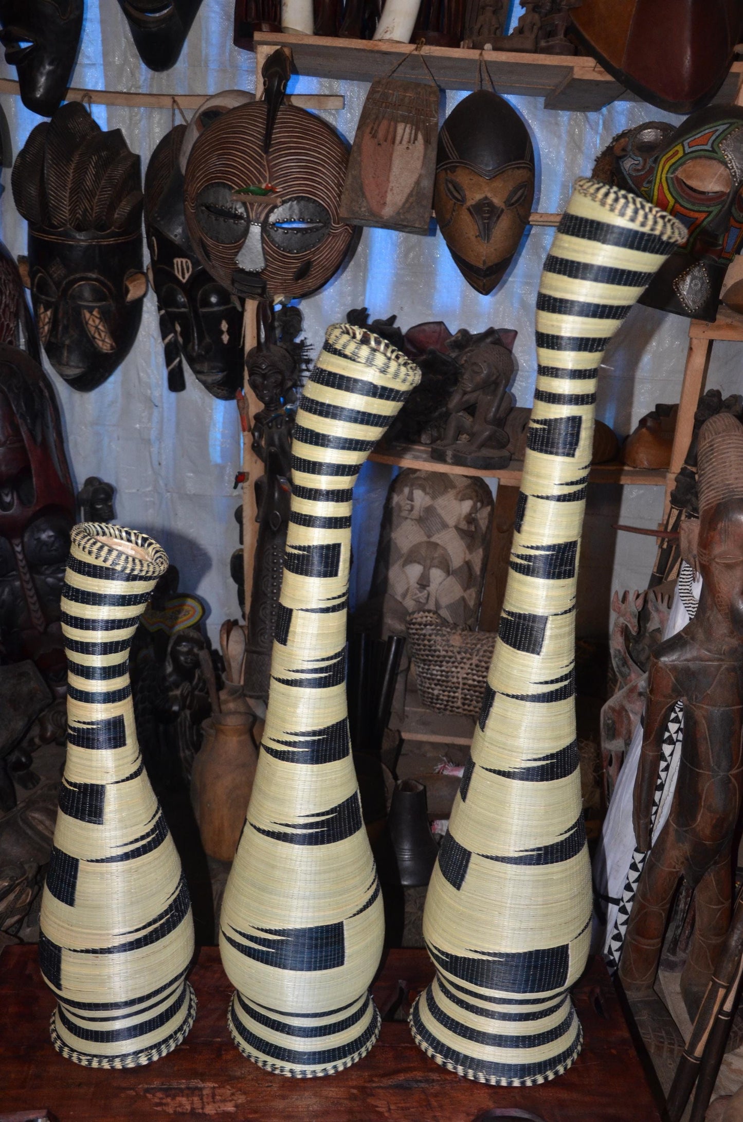 Large Rwandan Sisal Floor Vases – Hand-Dyed Geometric Agaseke Inspired Decor