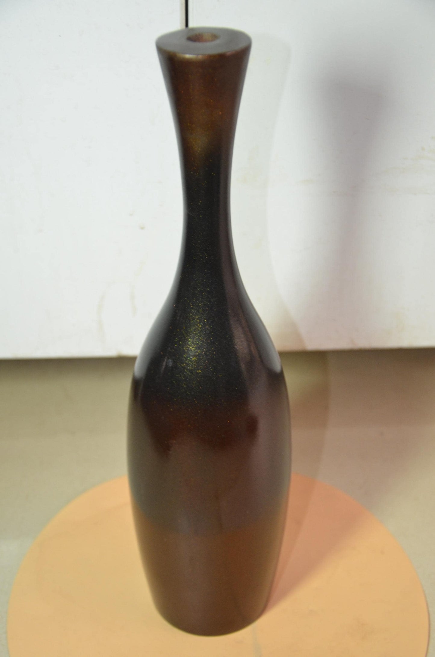 Tall Wooden Floor Vase | Metallic Bronze Black Ombre Trumpet Vessel, Nordic Decor