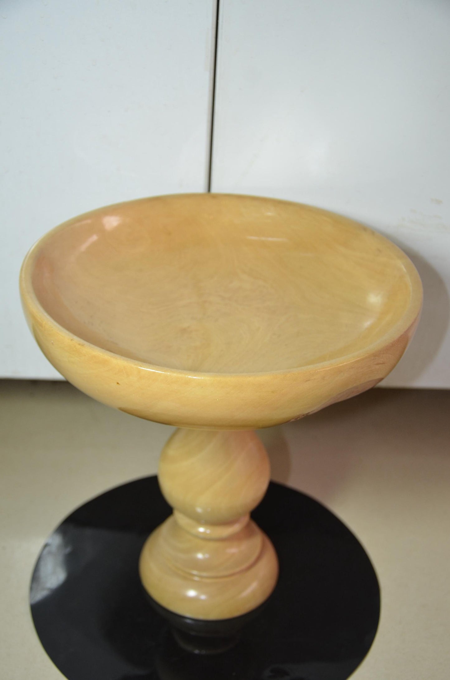 Pedestal Wooden Fruit Bowl | Light Blonde Wood Footed Serving Dish | Modern Nordic Countertop Centerpiece | Handcrafted Natural Wood Art