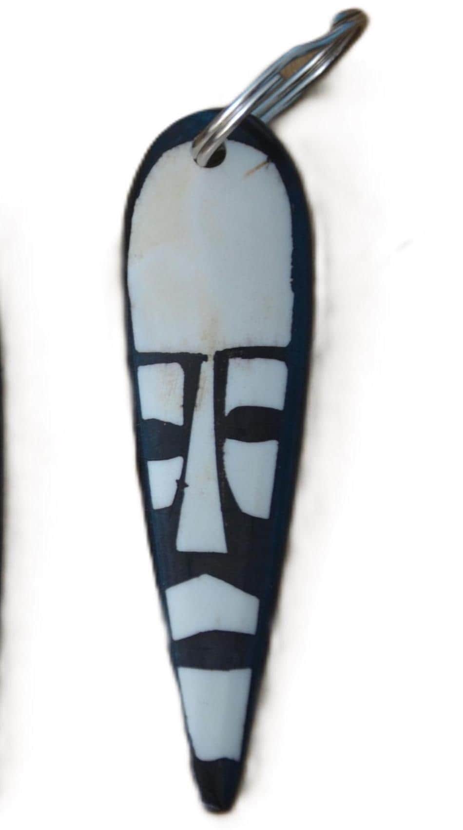 Black and White Ivory Style Keyholder, Handmade African Batik Bone Keyring
