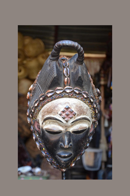 Vintage Puno Mask – 14" Hand-Carved Wood Wall Art – Gabonese Tribal Decor