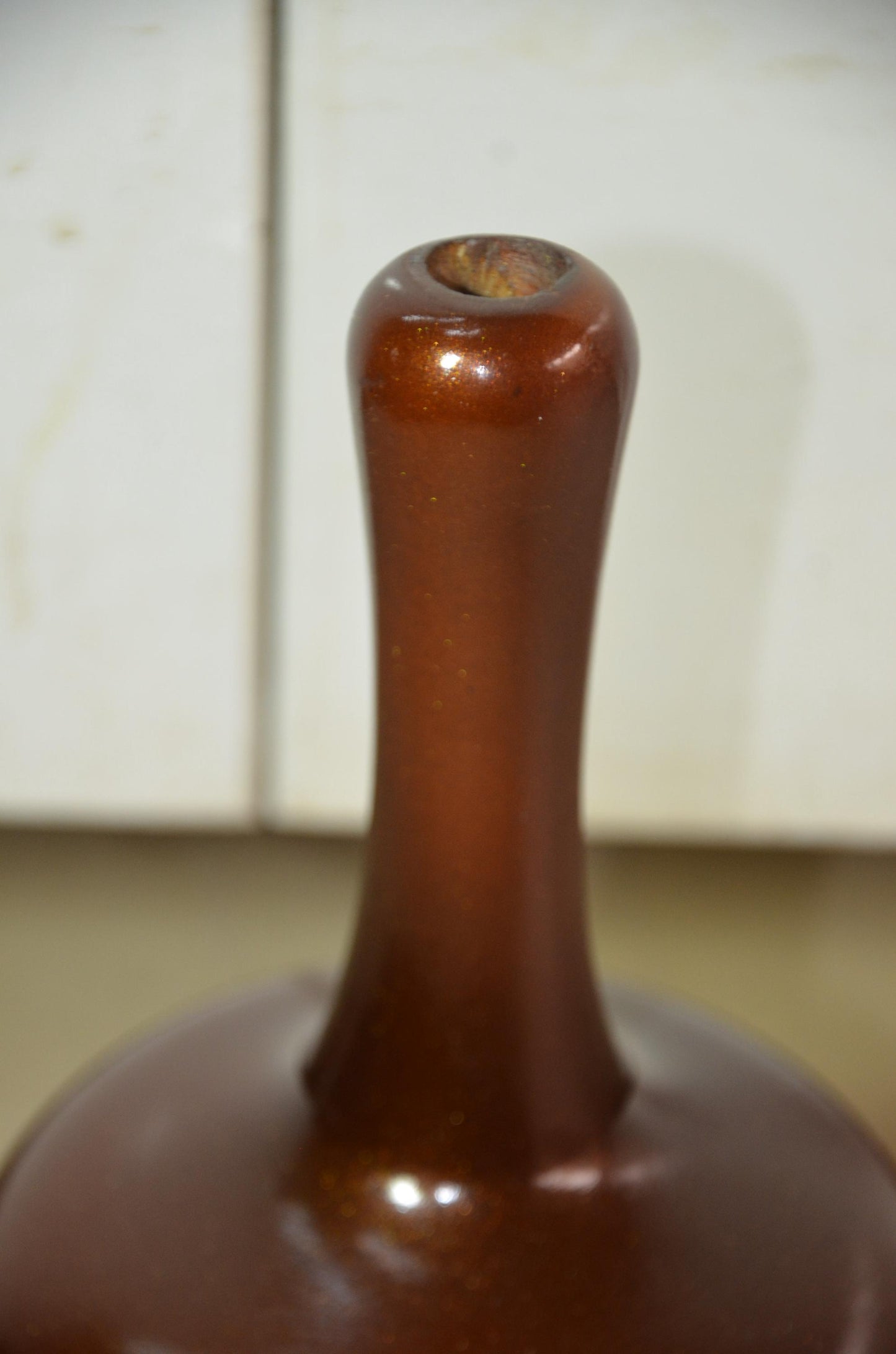 Tall Wooden Floor Vase | Metallic Bronze Long Neck Bottle Vase | Modern Nordic Home Decor Accent | Minimalist Handcrafted Wood Art